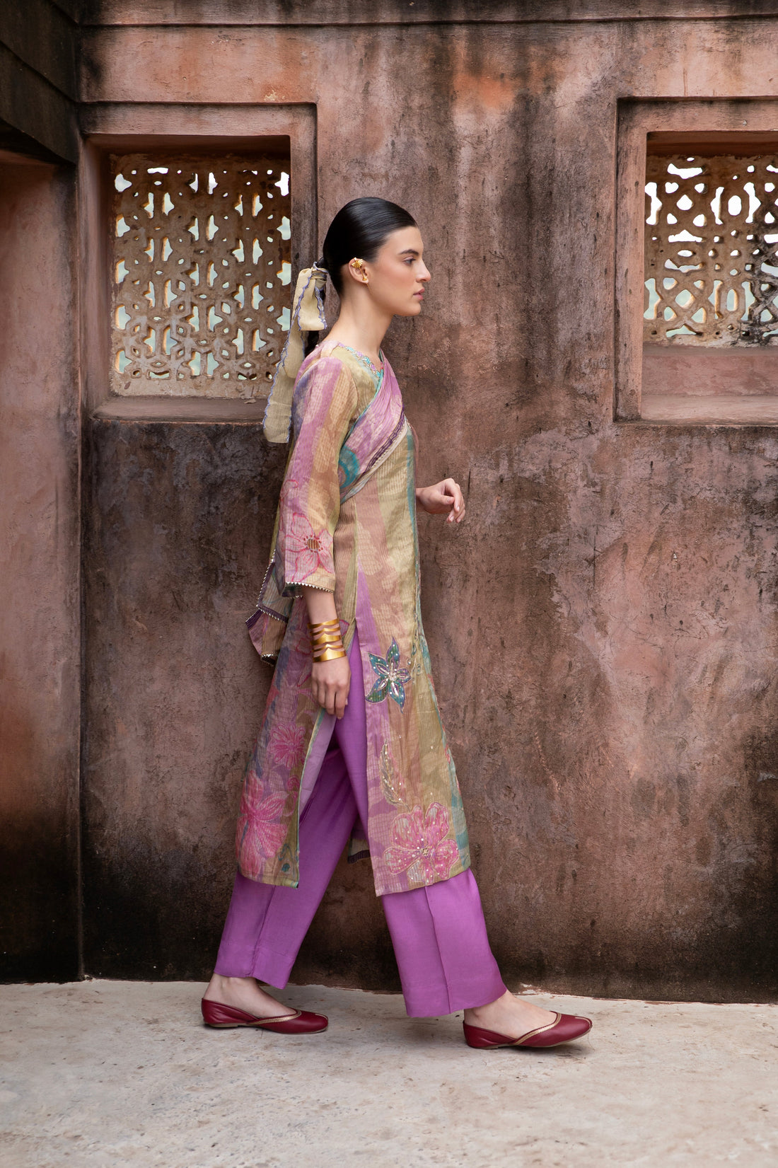 PURE PURPLE PRINTED SHIMMER TABBY KURTA SET