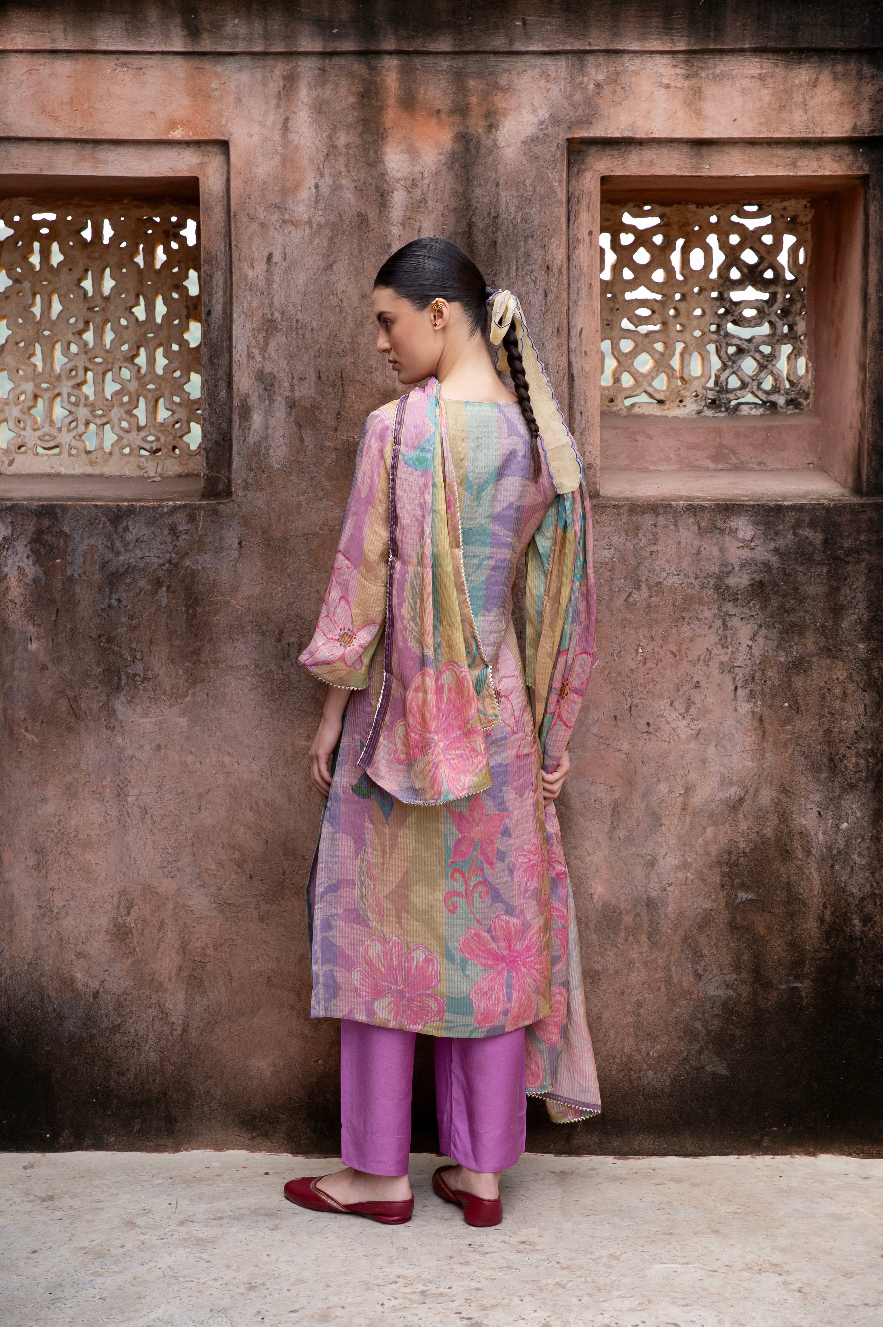 PURE PURPLE PRINTED SHIMMER TABBY KURTA SET