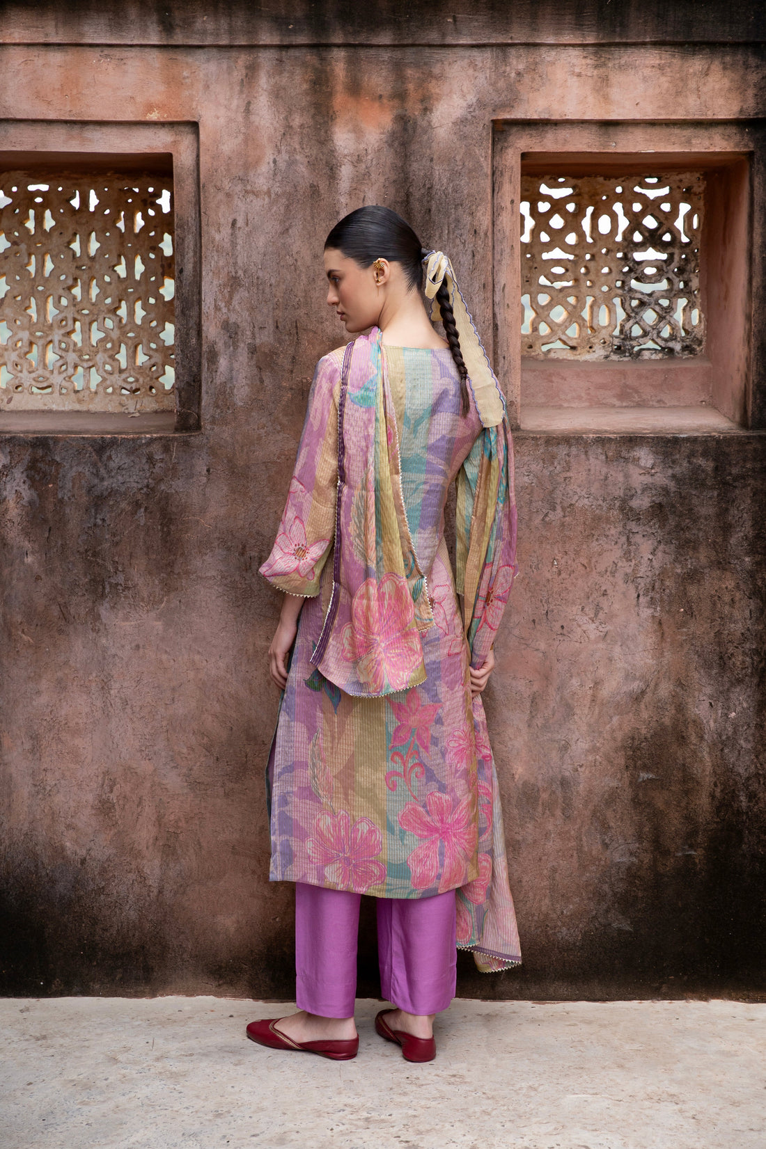 PURE PURPLE PRINTED SHIMMER TABBY KURTA SET