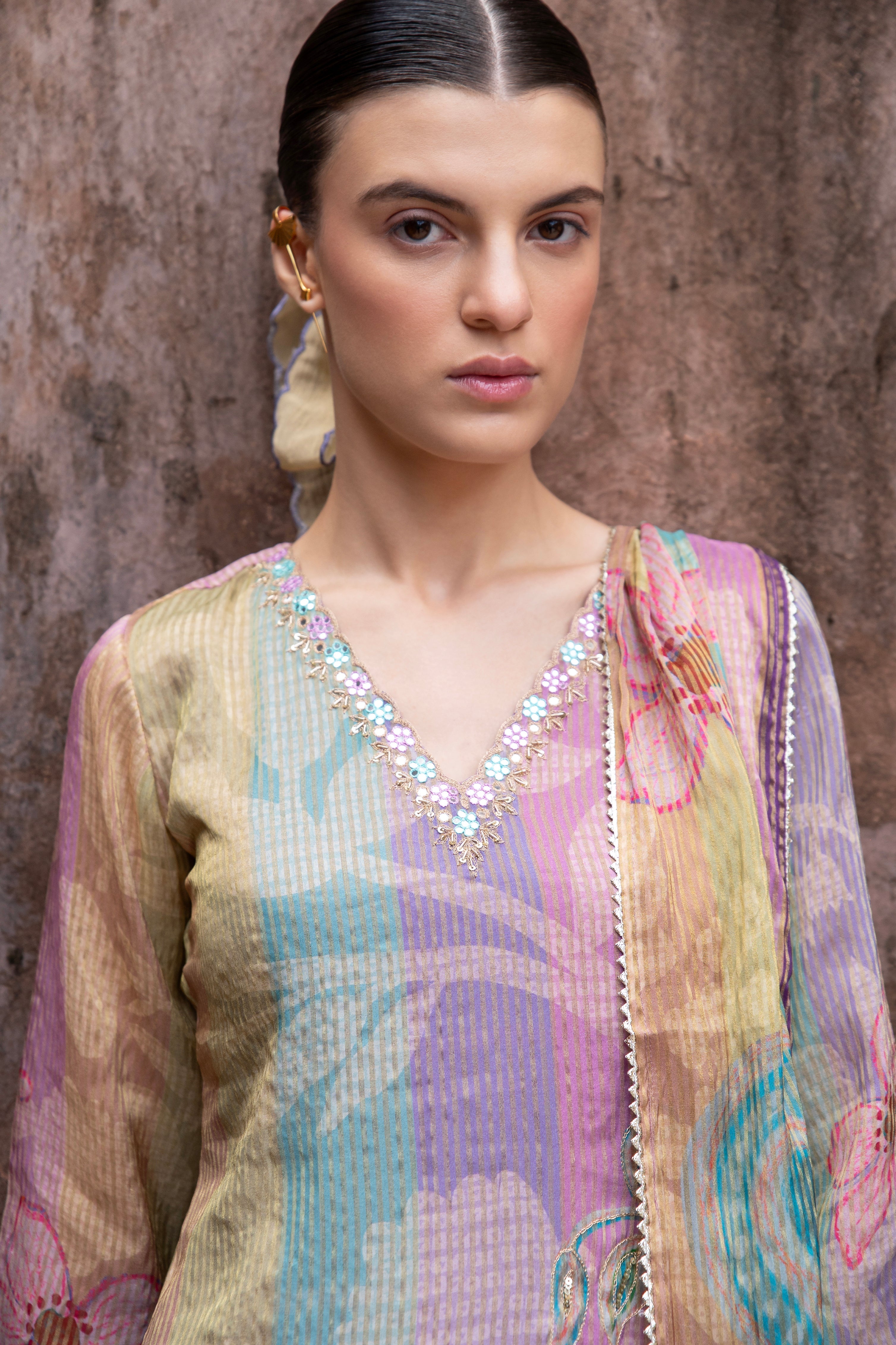 PURE PURPLE PRINTED SHIMMER TABBY KURTA SET