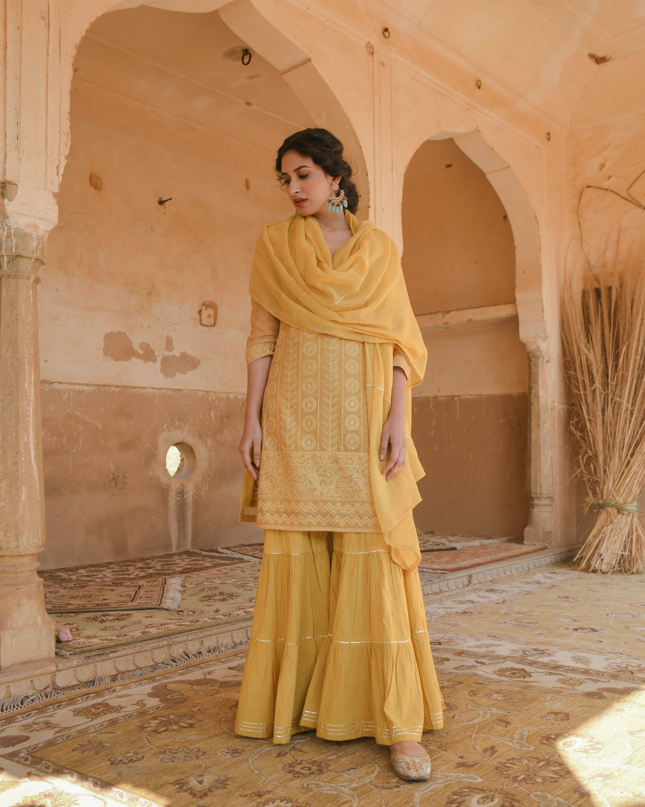 MUSTARD YELLOW SHARARA SET