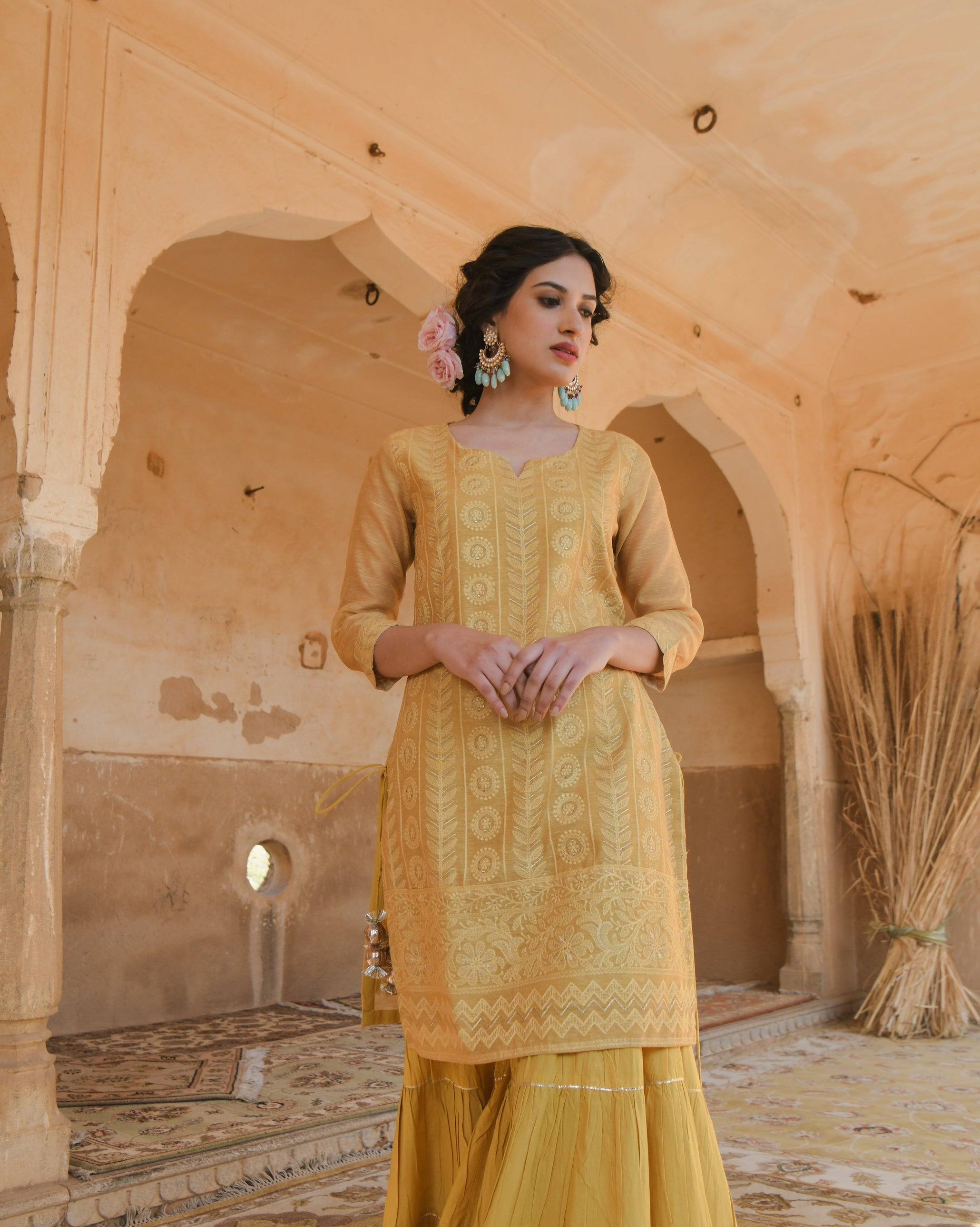 MUSTARD YELLOW SHARARA SET
