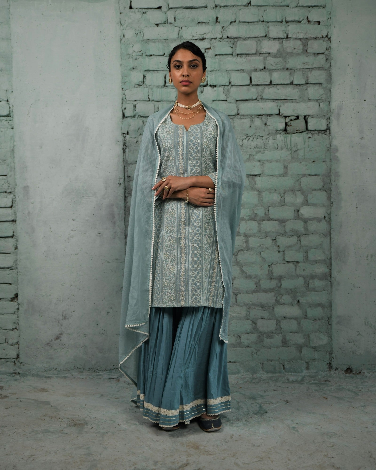 HOOR POWDER BLUE SHARARA SET
