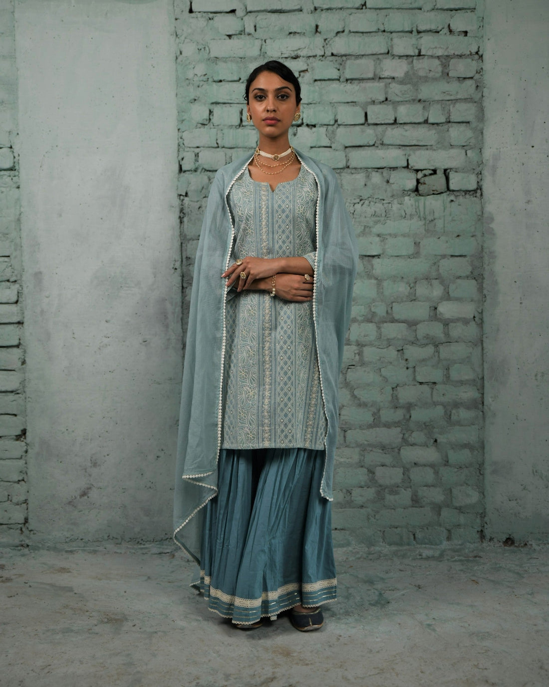HOOR POWDER BLUE SHARARA SET