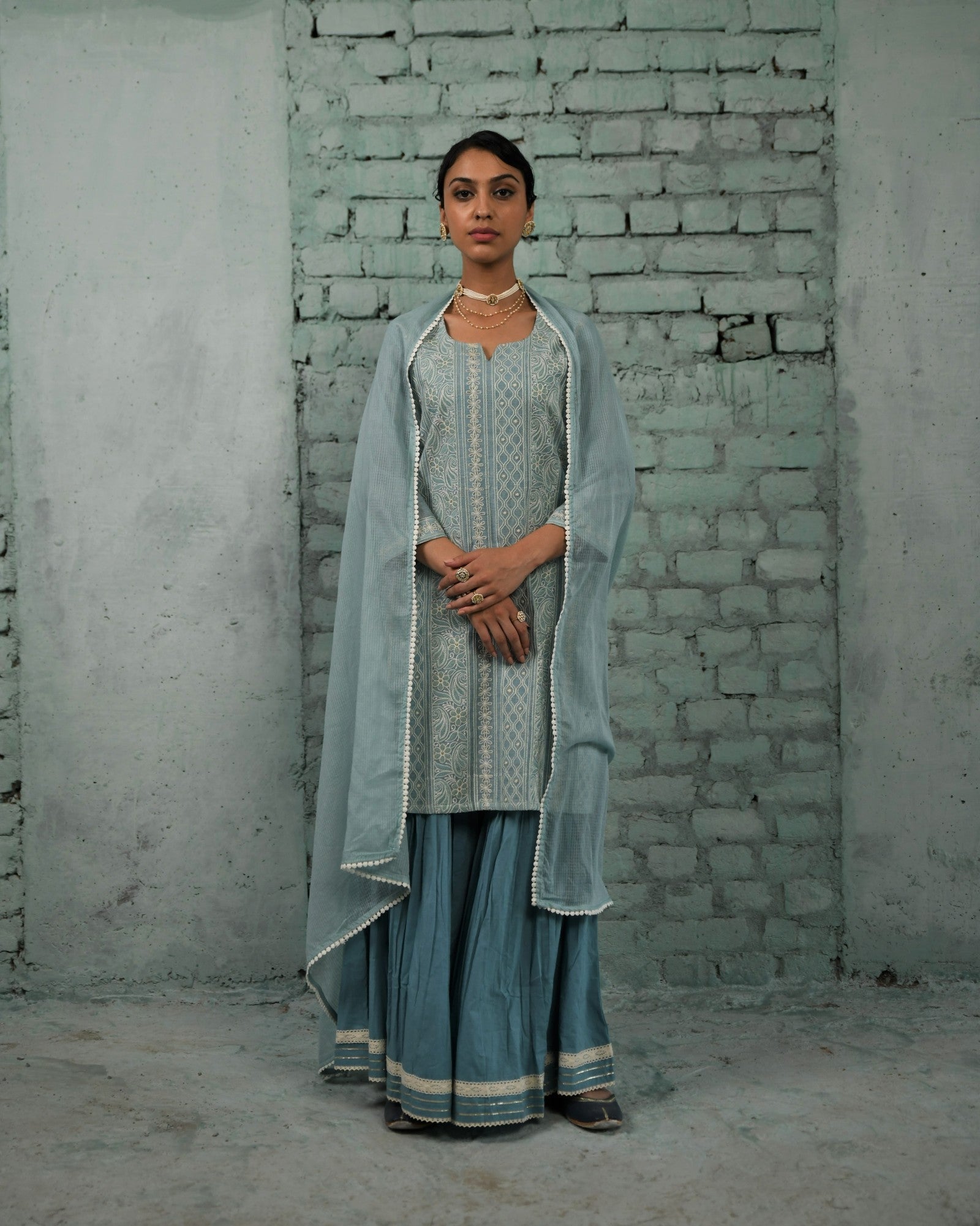 HOOR POWDER BLUE SHARARA SET