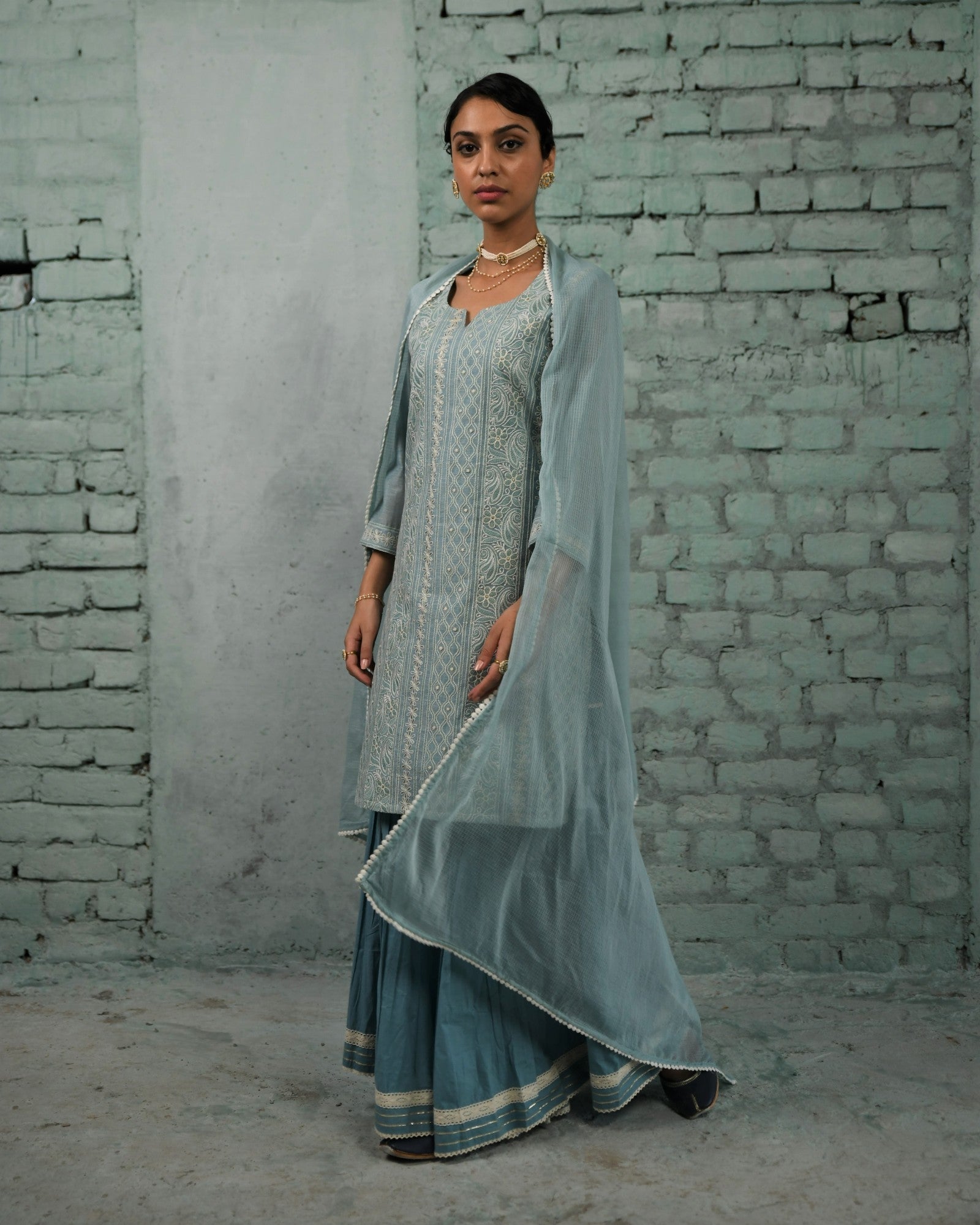 HOOR POWDER BLUE SHARARA SET