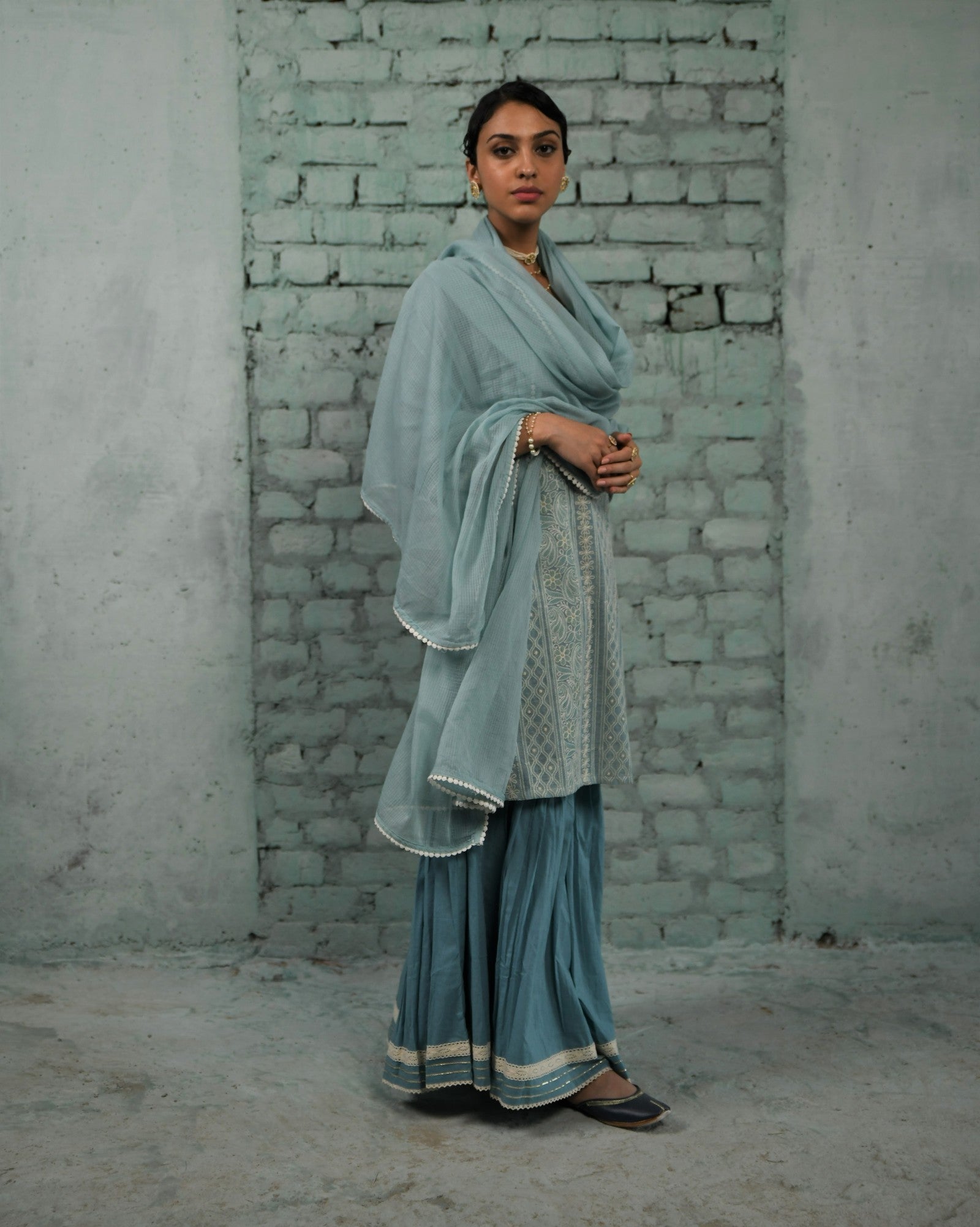 HOOR POWDER BLUE SHARARA SET