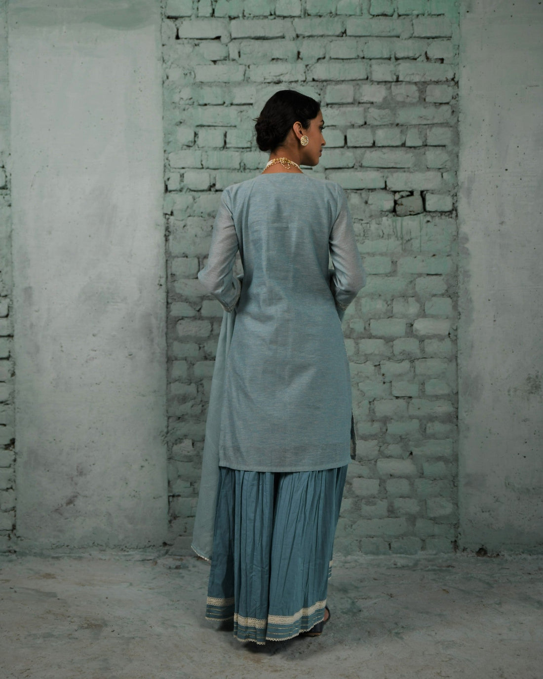 HOOR POWDER BLUE SHARARA SET