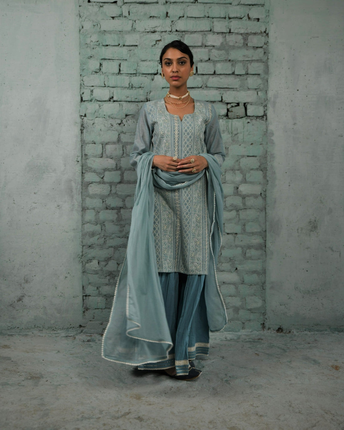 HOOR POWDER BLUE SHARARA SET