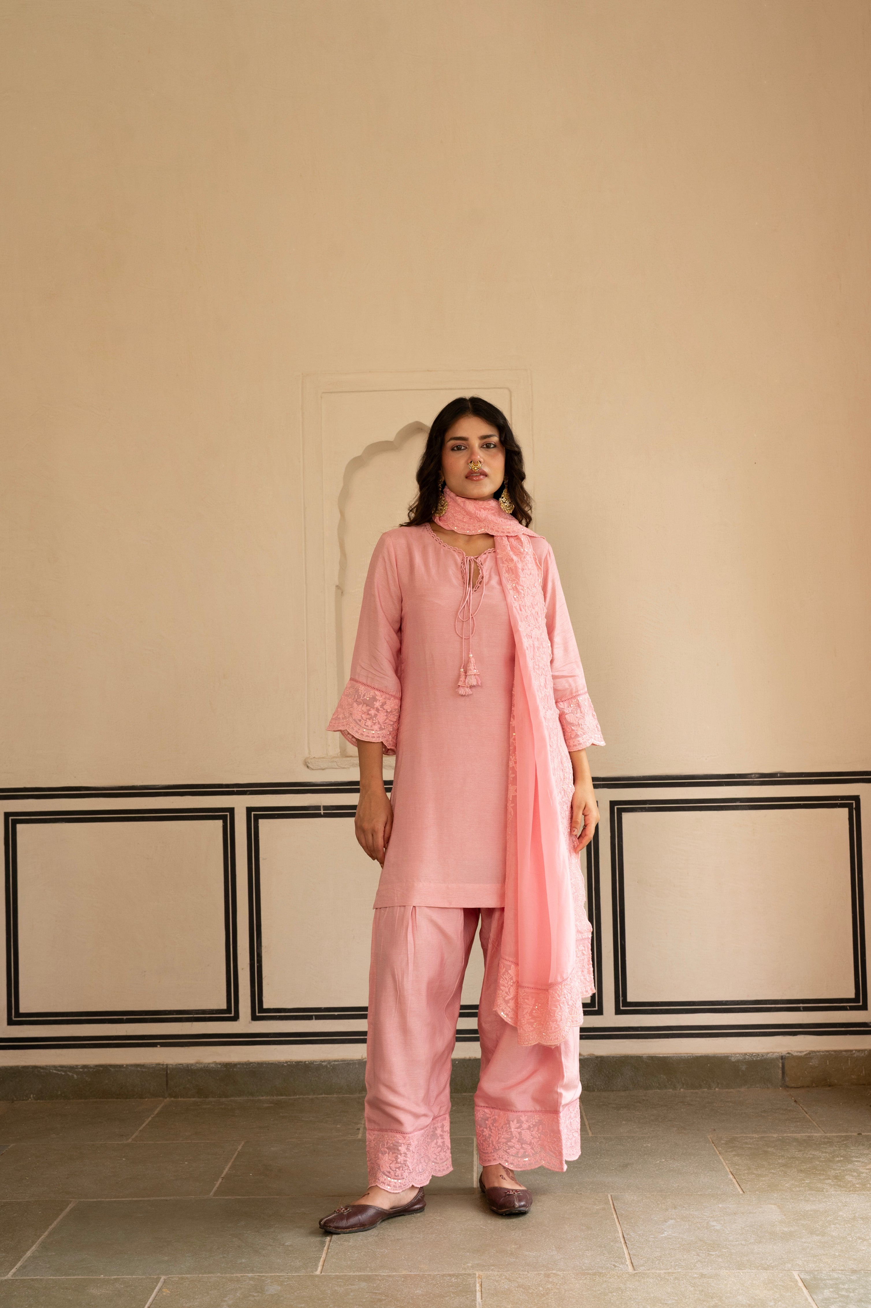 ROSE PINK  PURE DOLA SILK KURTA SET