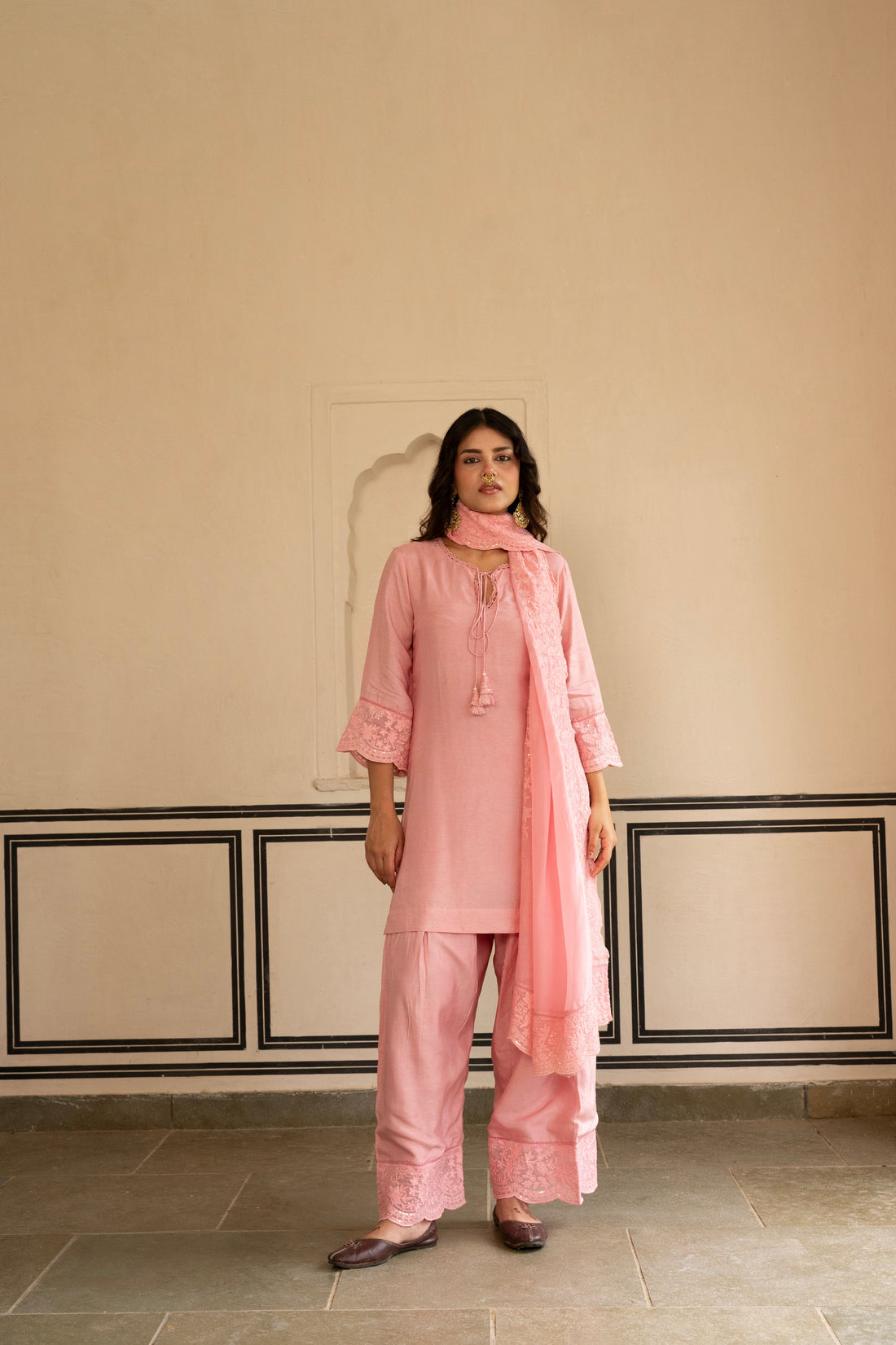 ROSE PINK  PURE DOLA SILK KURTA SET