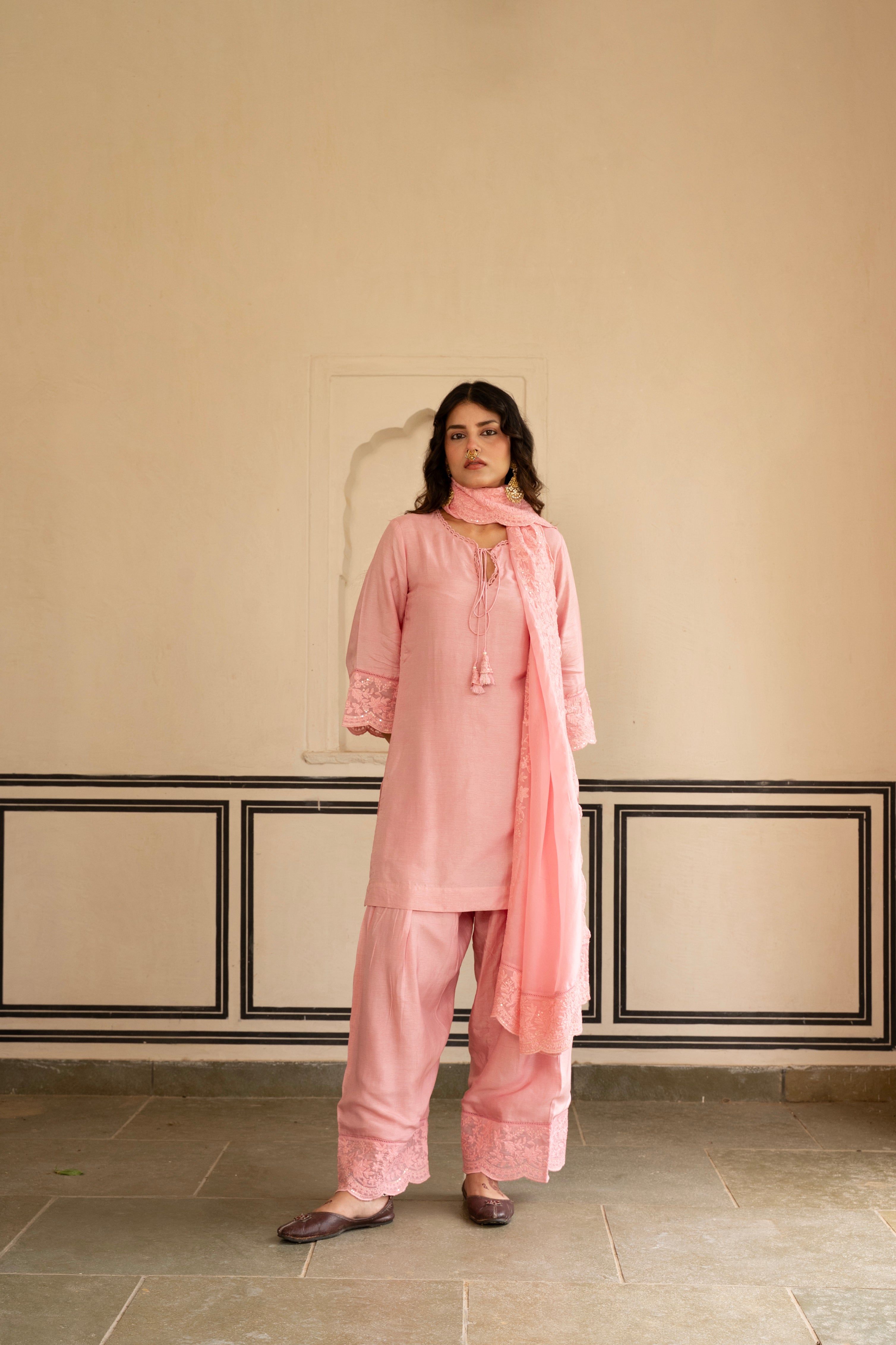 ROSE PINK  PURE DOLA SILK KURTA SET
