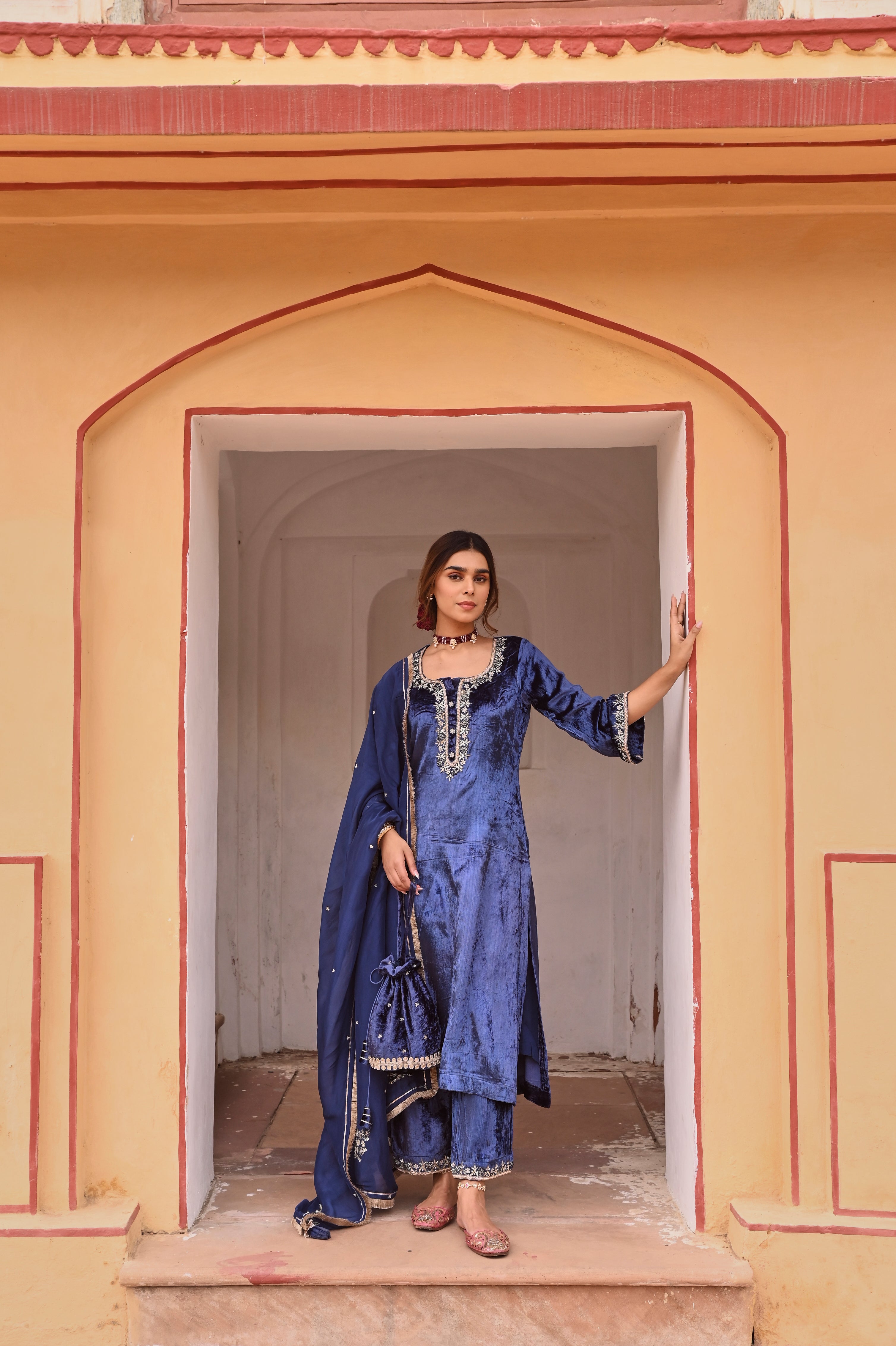 ROYAL BLUE VELVET KURTA SET