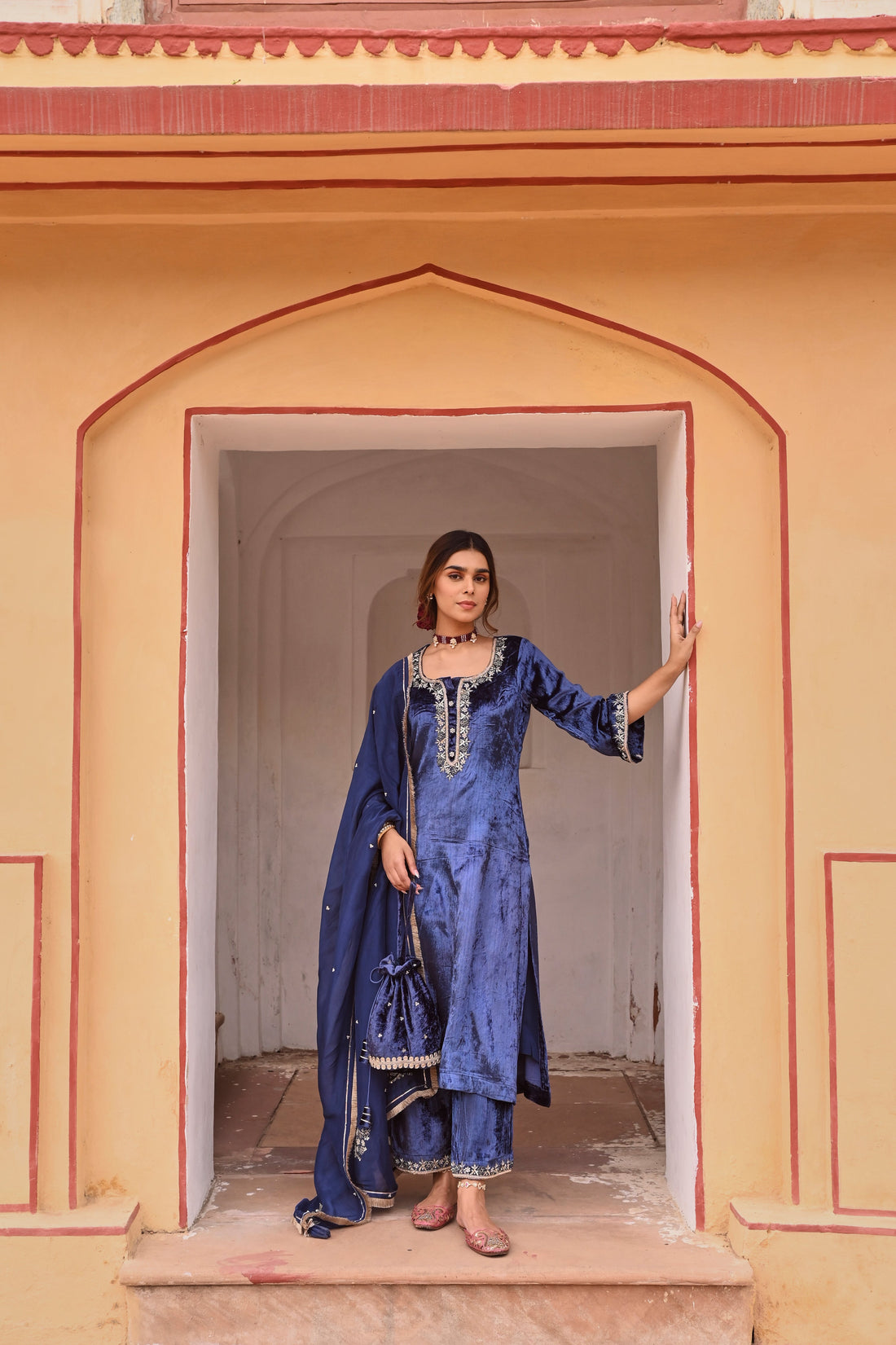 ROYAL BLUE VELVET KURTA SET
