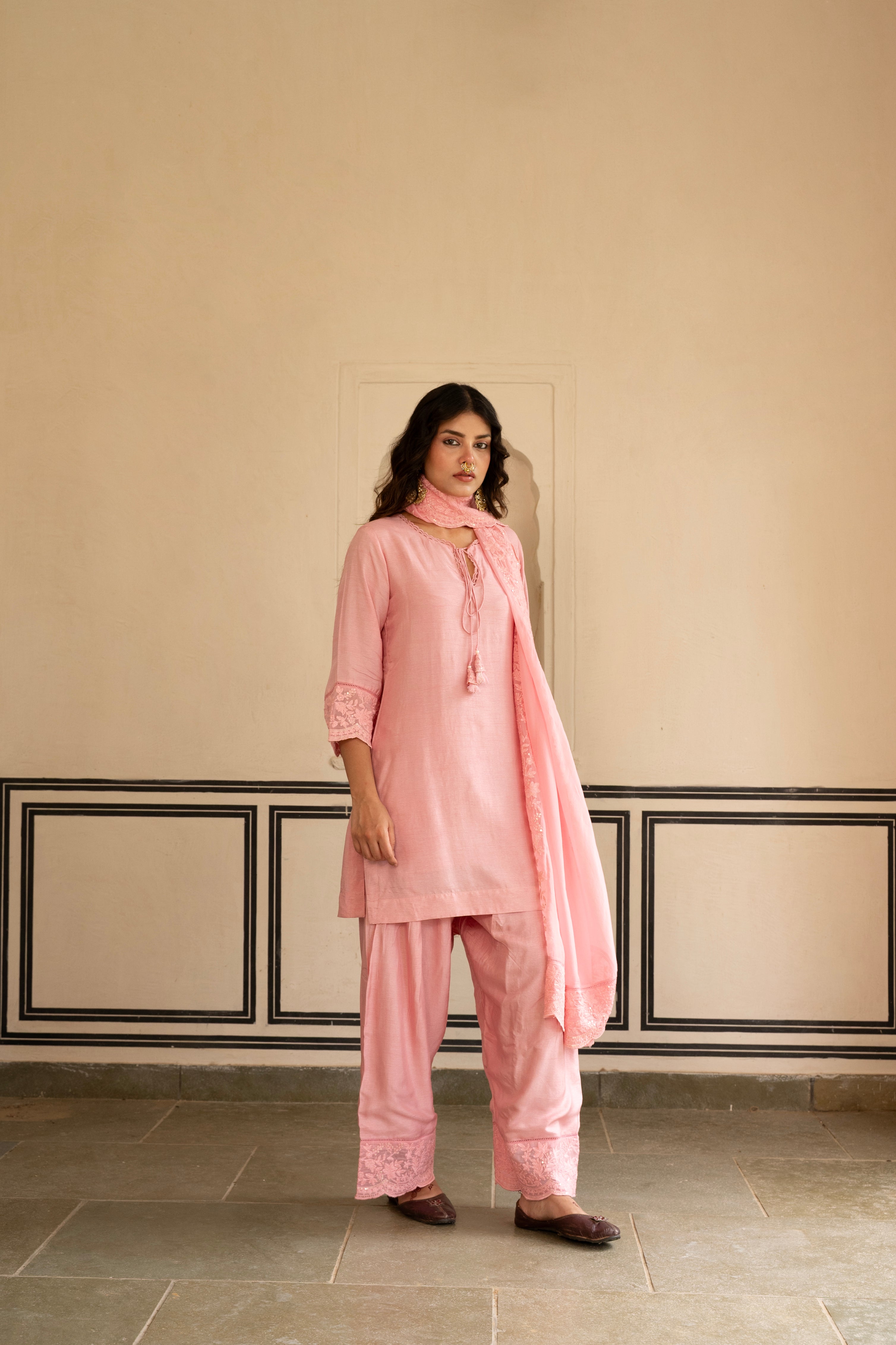 ROSE PINK  PURE DOLA SILK KURTA SET