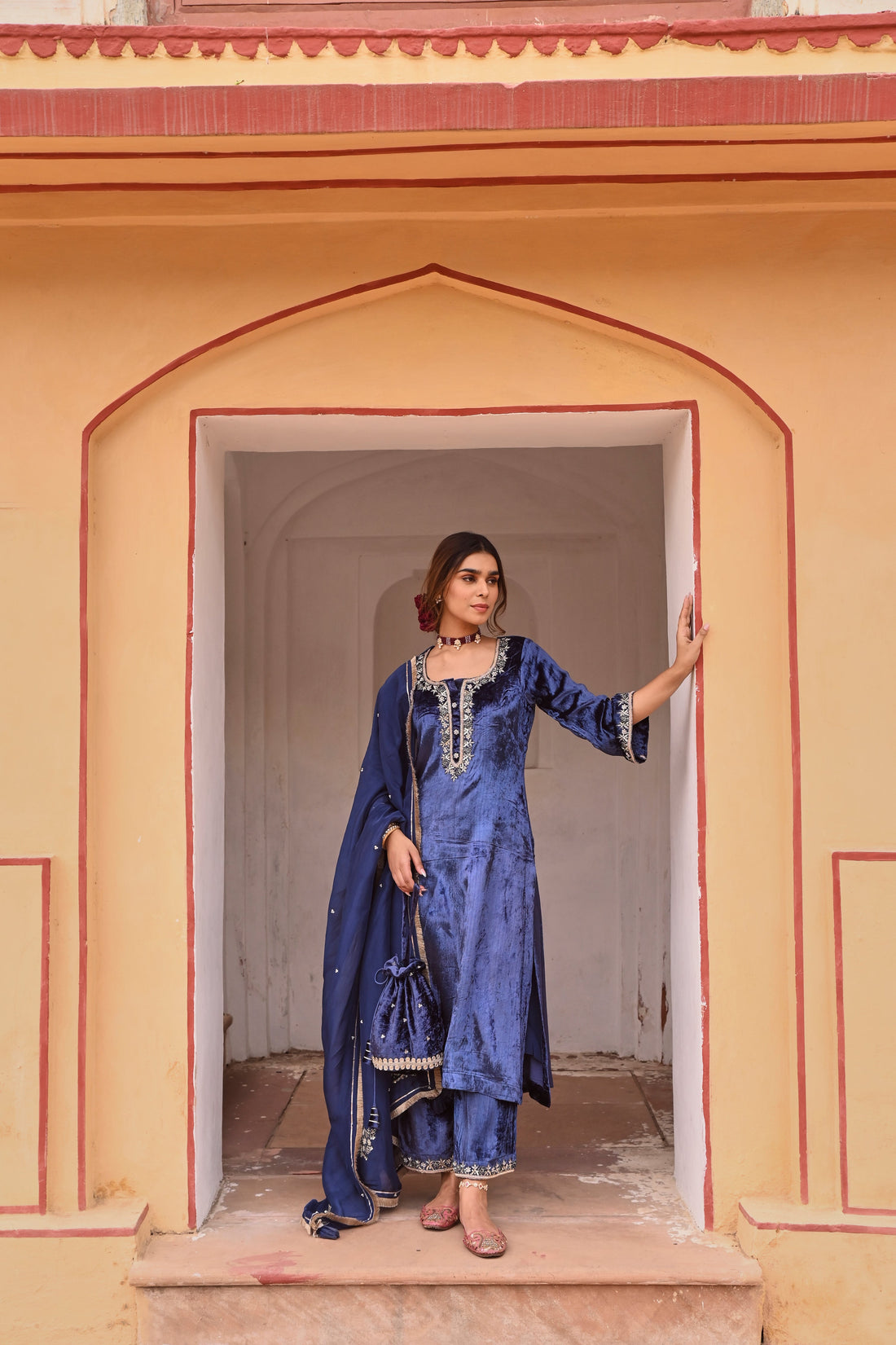 ROYAL BLUE VELVET KURTA SET