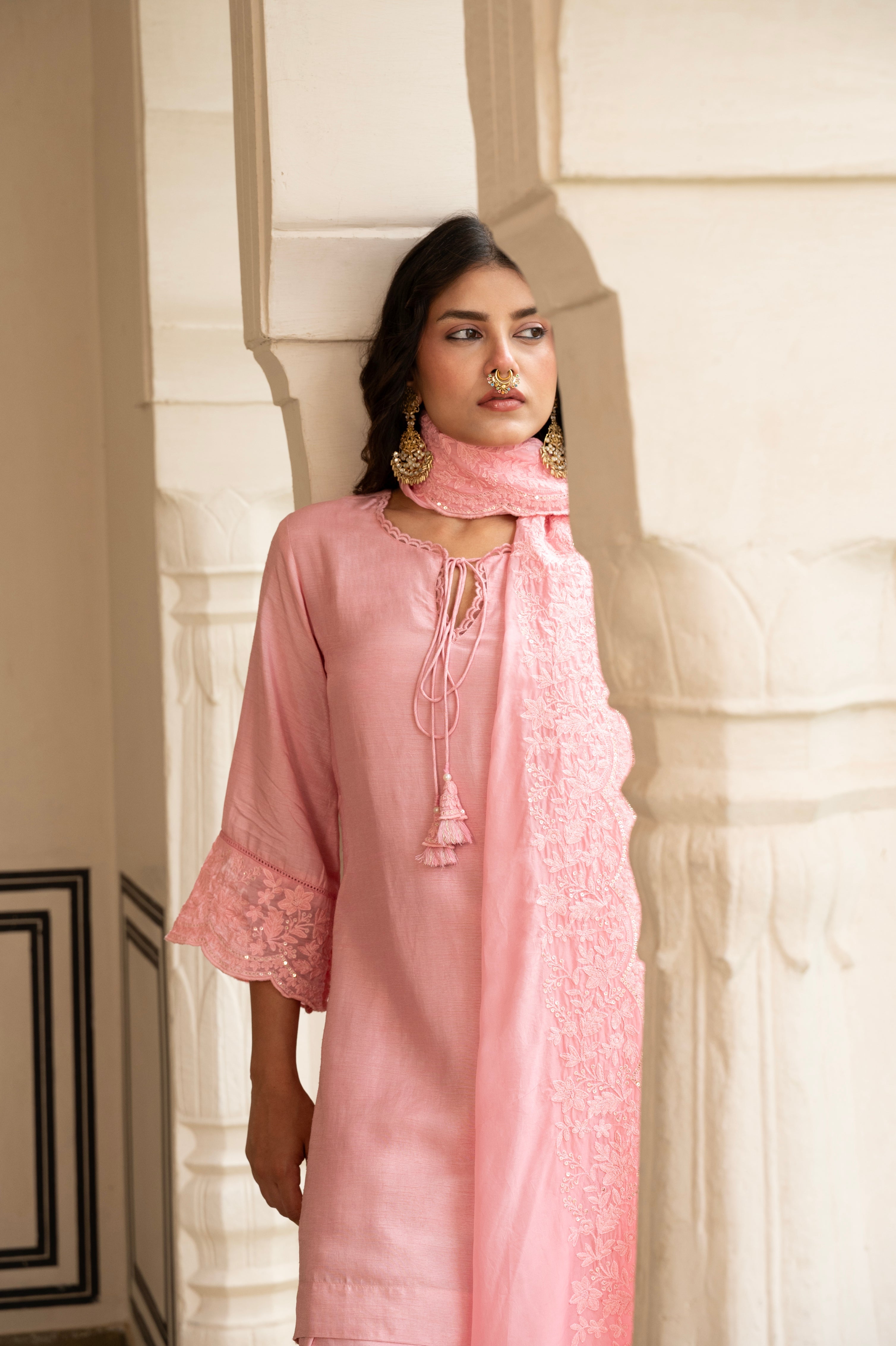 ROSE PINK  PURE DOLA SILK KURTA SET