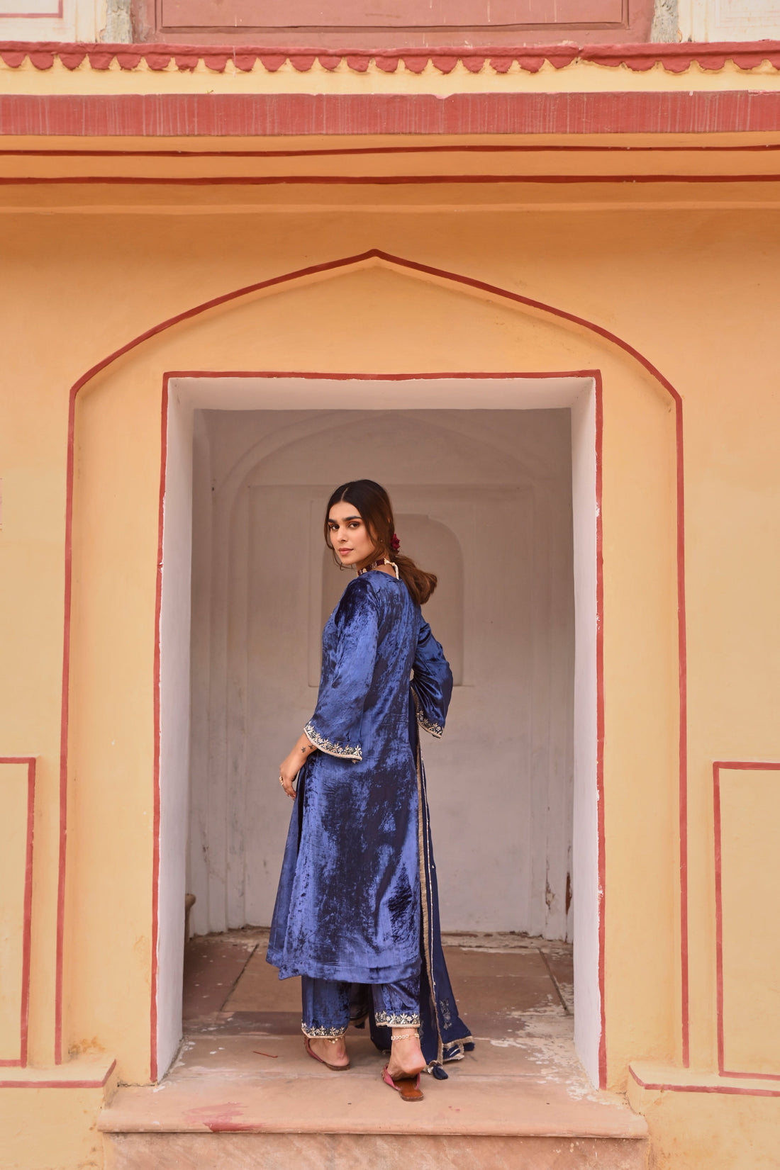 ROYAL BLUE VELVET KURTA SET