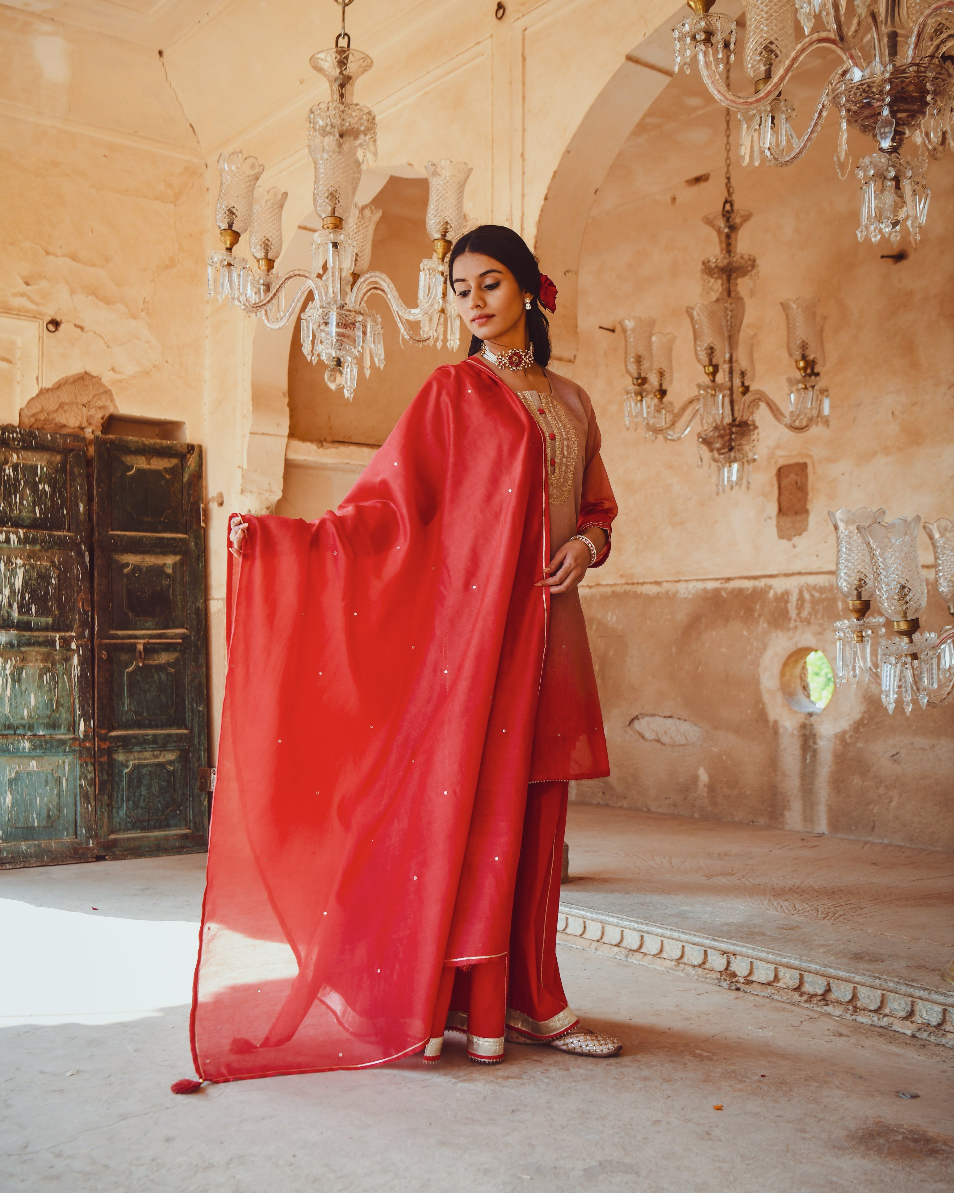 JASHN RED OMBRE SHARARA SET