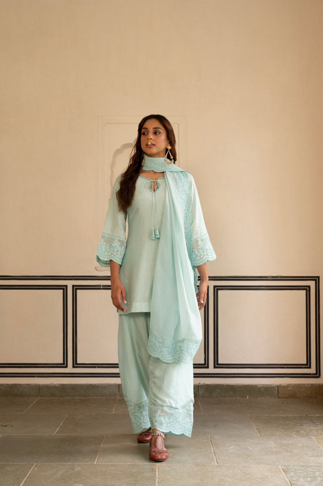 ICE BLUE  PURE DOLA SILK KURTA SET