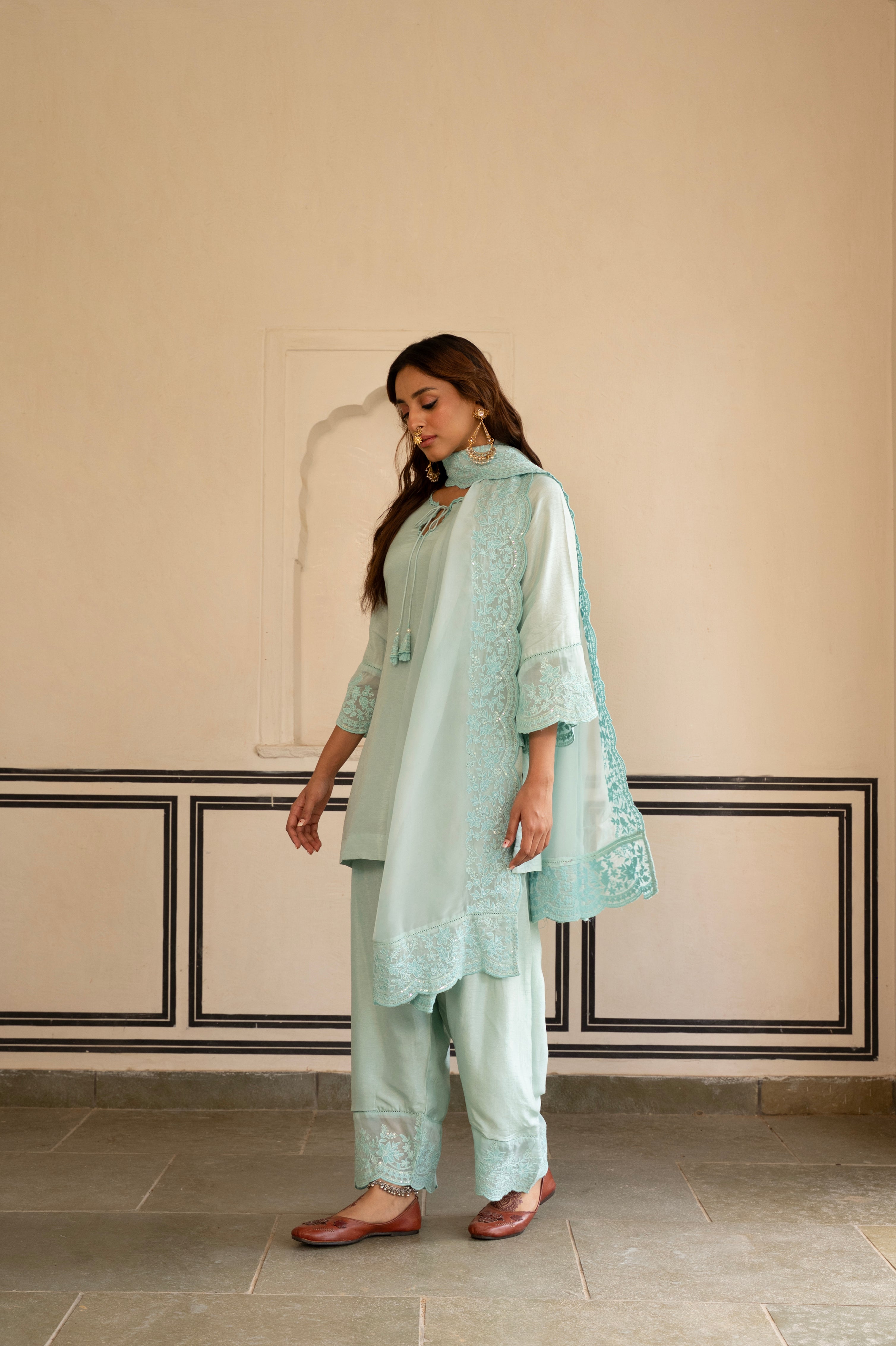 ICE BLUE  PURE DOLA SILK KURTA SET