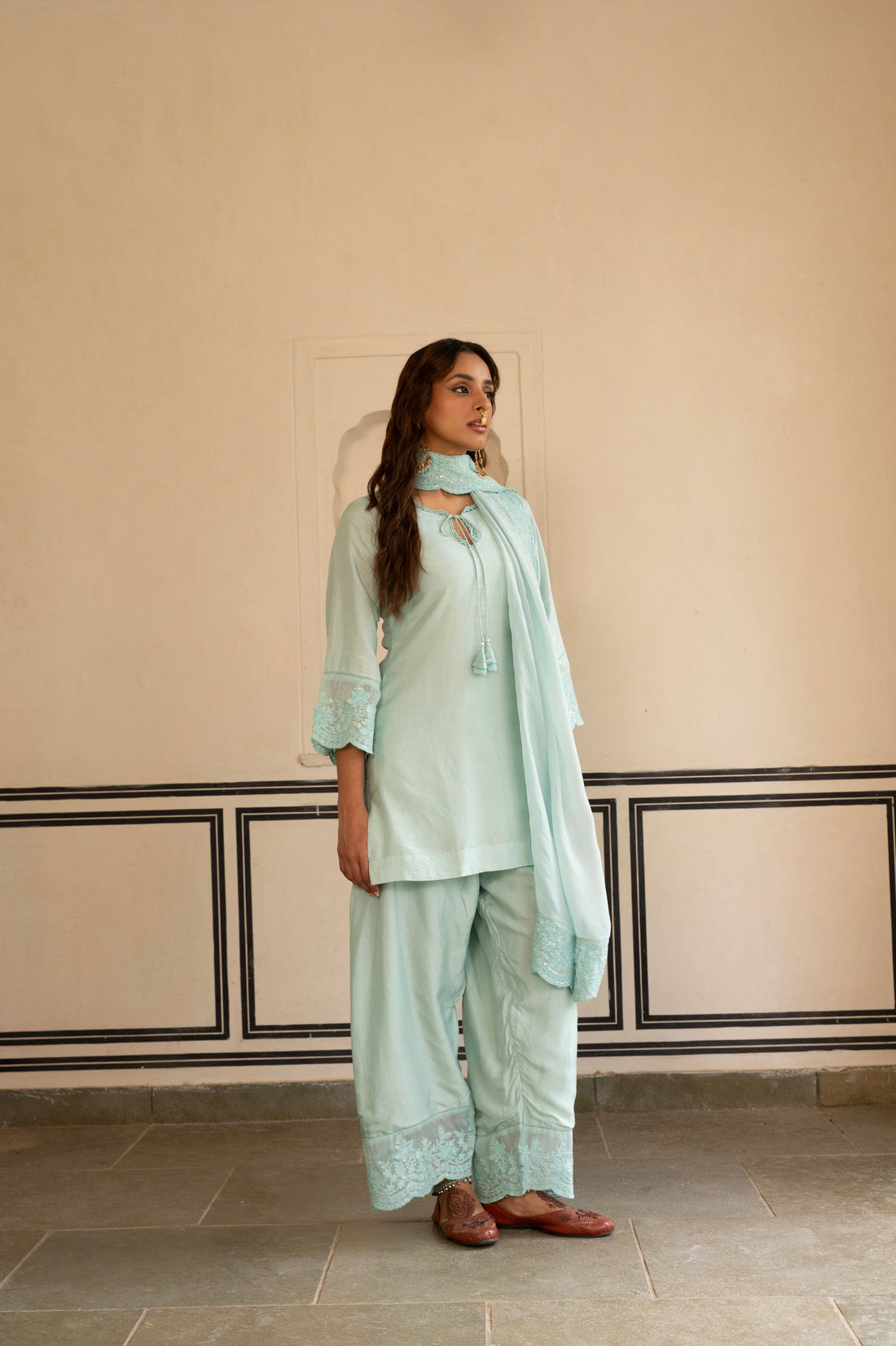 ICE BLUE  PURE DOLA SILK KURTA SET