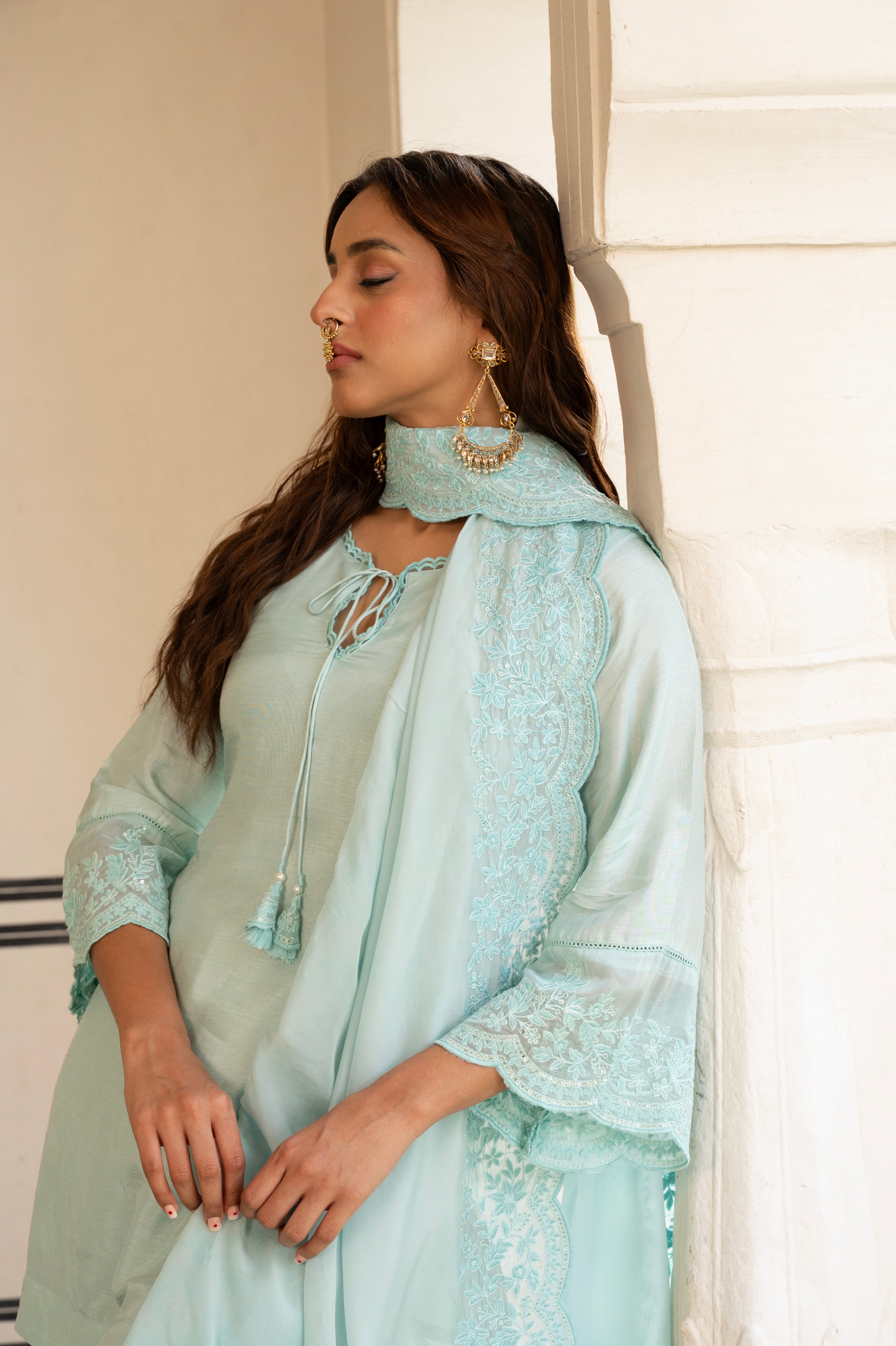 ICE BLUE  PURE DOLA SILK KURTA SET