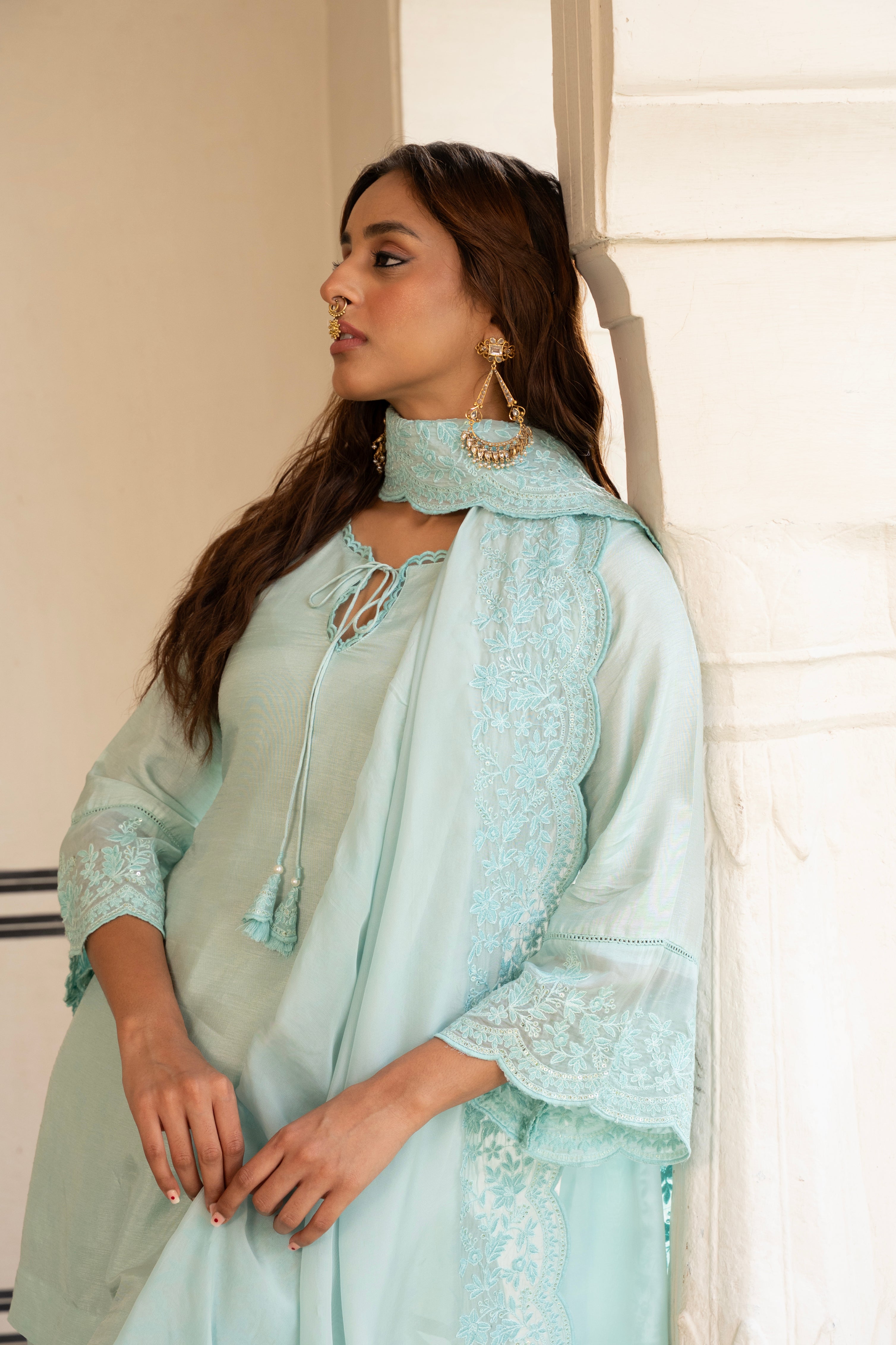 ICE BLUE  PURE DOLA SILK KURTA SET