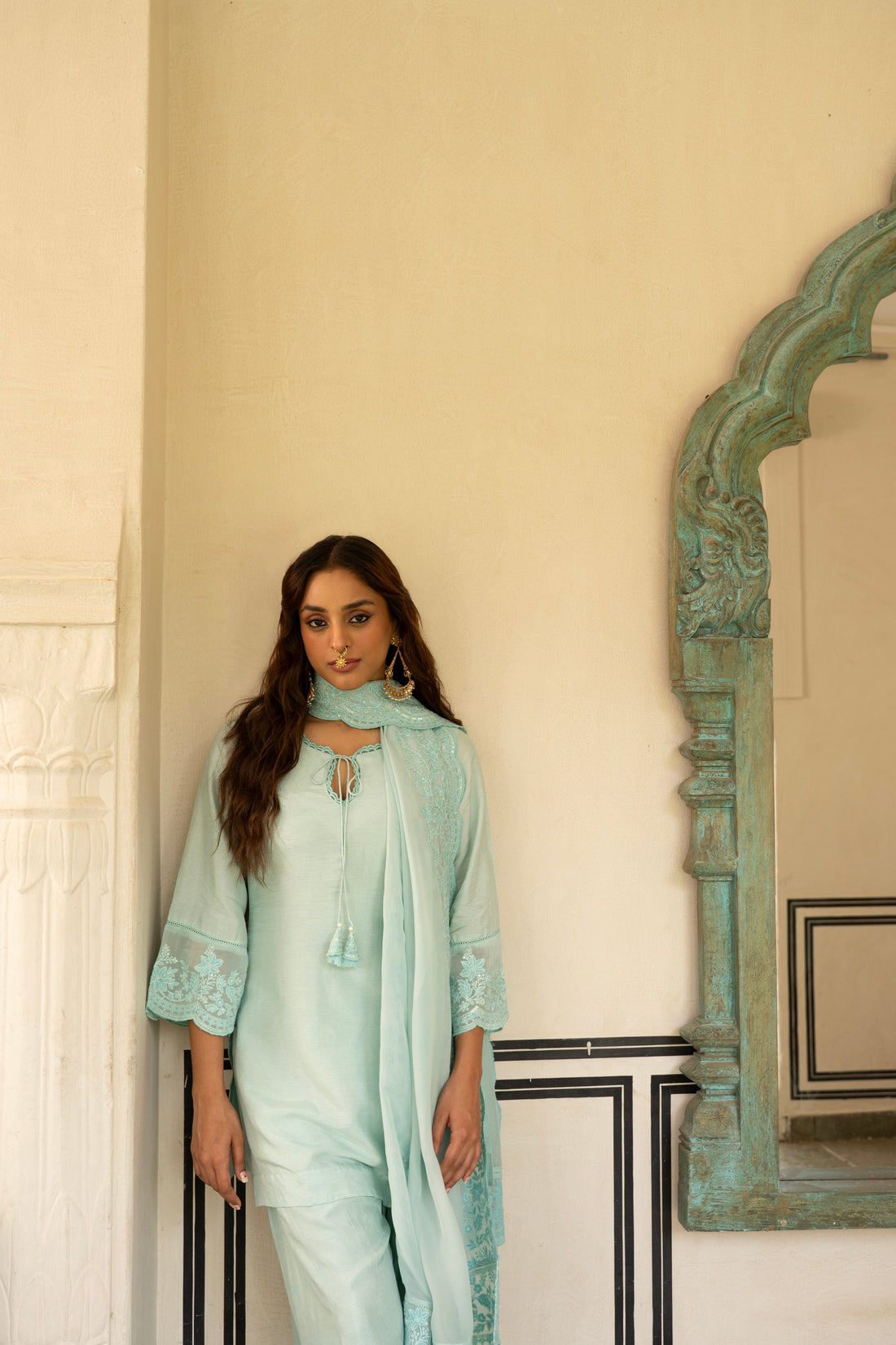ICE BLUE  PURE DOLA SILK KURTA SET