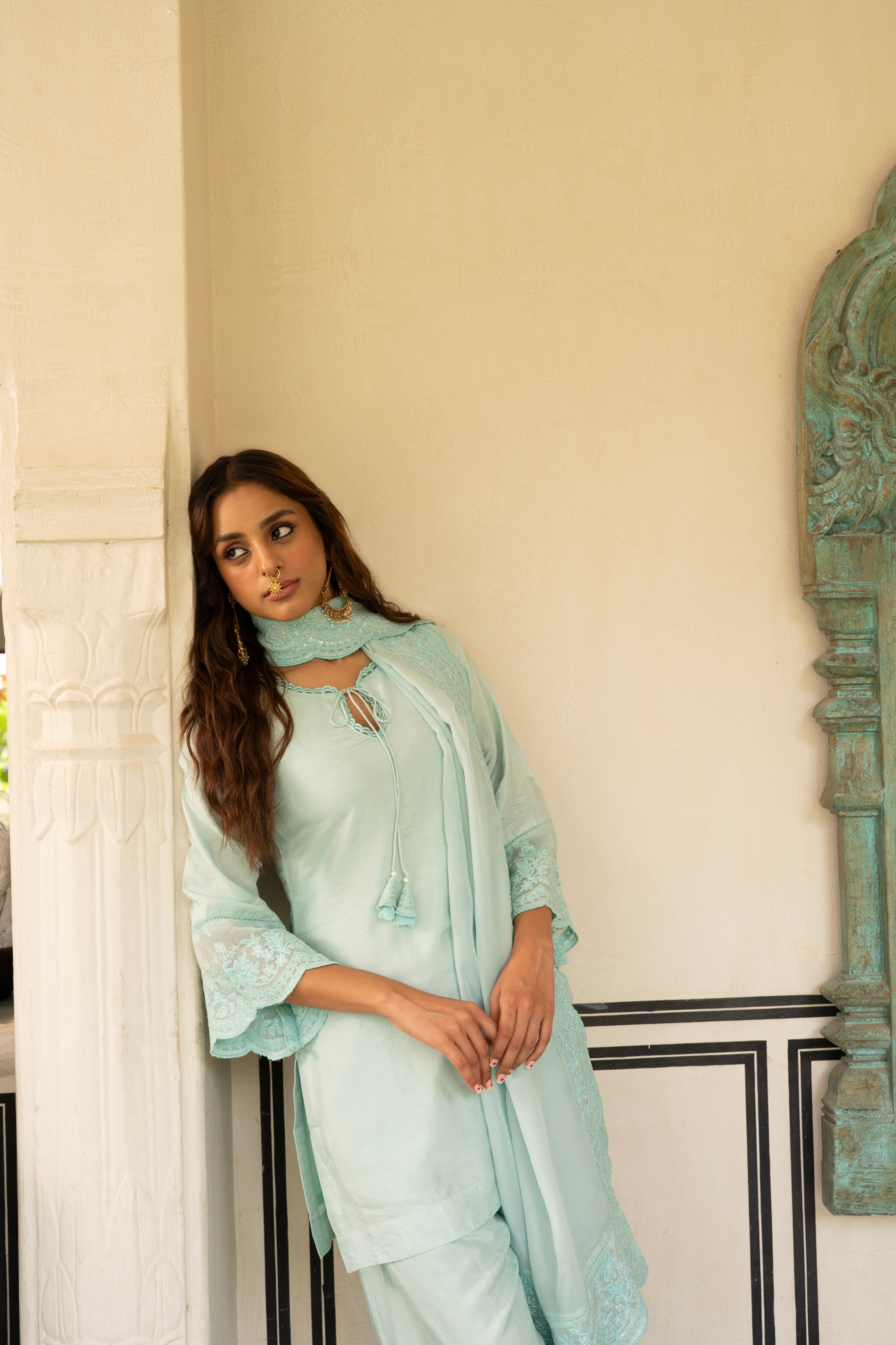 ICE BLUE  PURE DOLA SILK KURTA SET