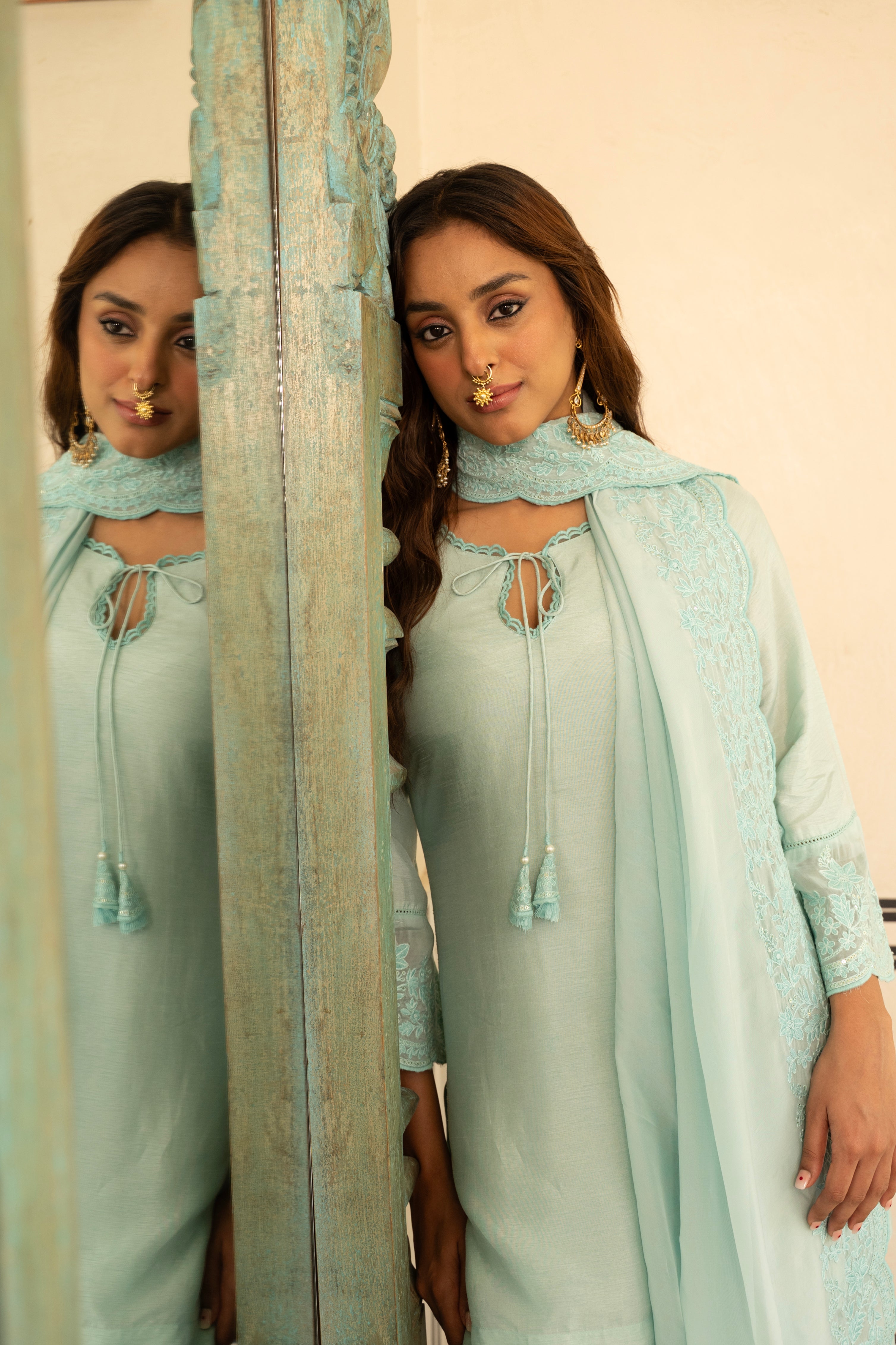 ICE BLUE  PURE DOLA SILK KURTA SET