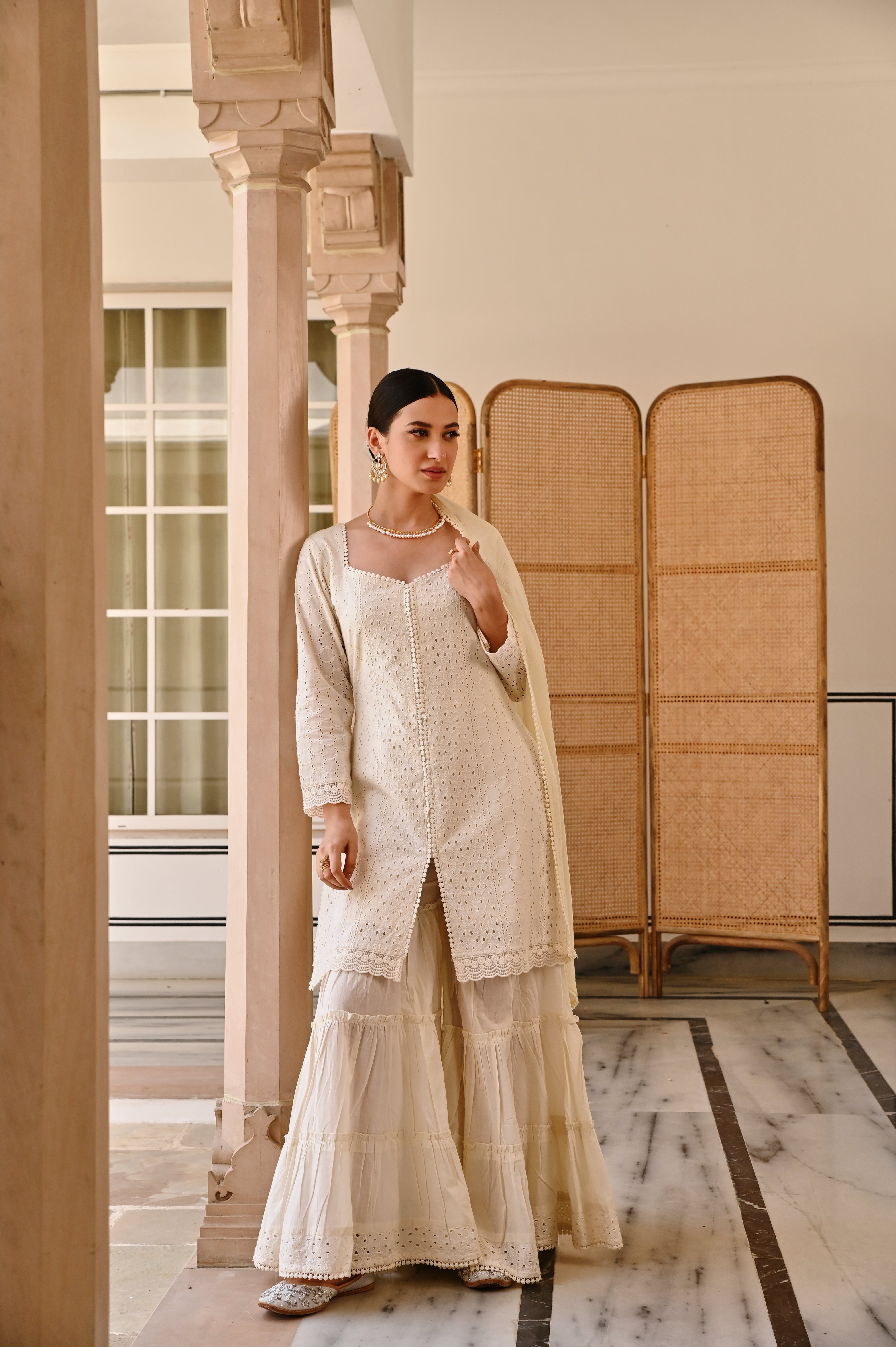 IVORY SCHIFFALI SHARARA SET