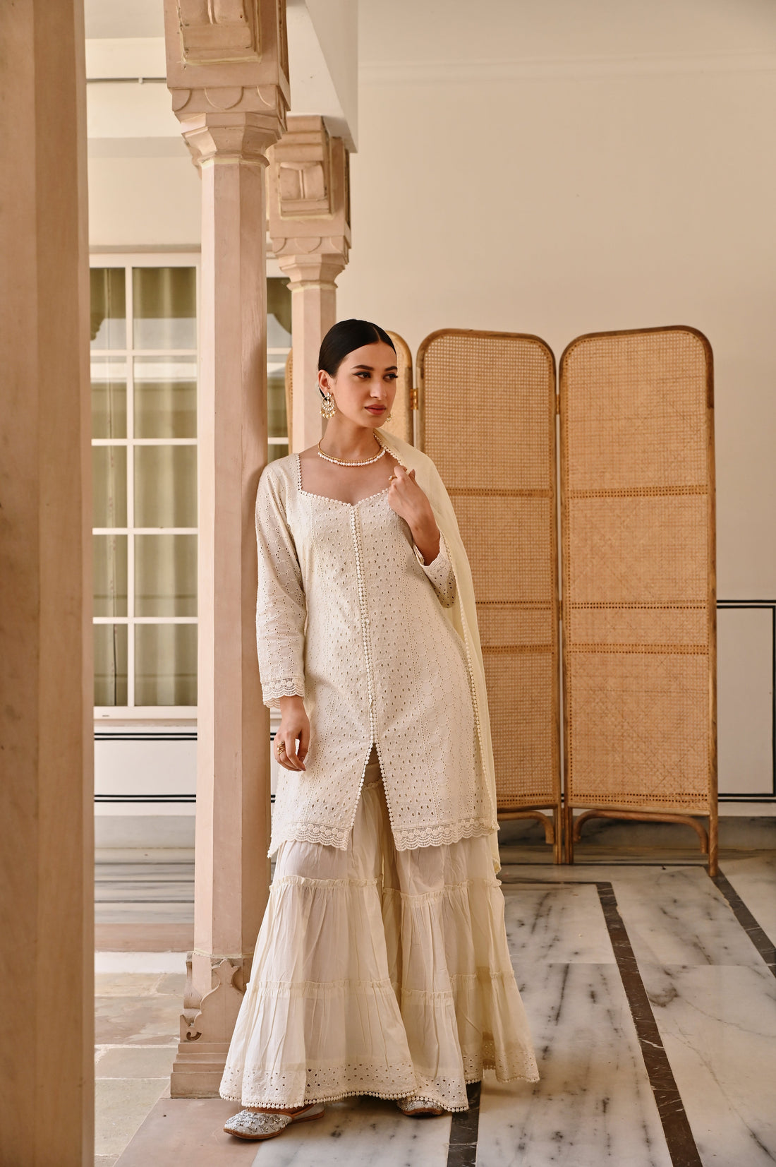 IVORY SCHIFFALI SHARARA SET