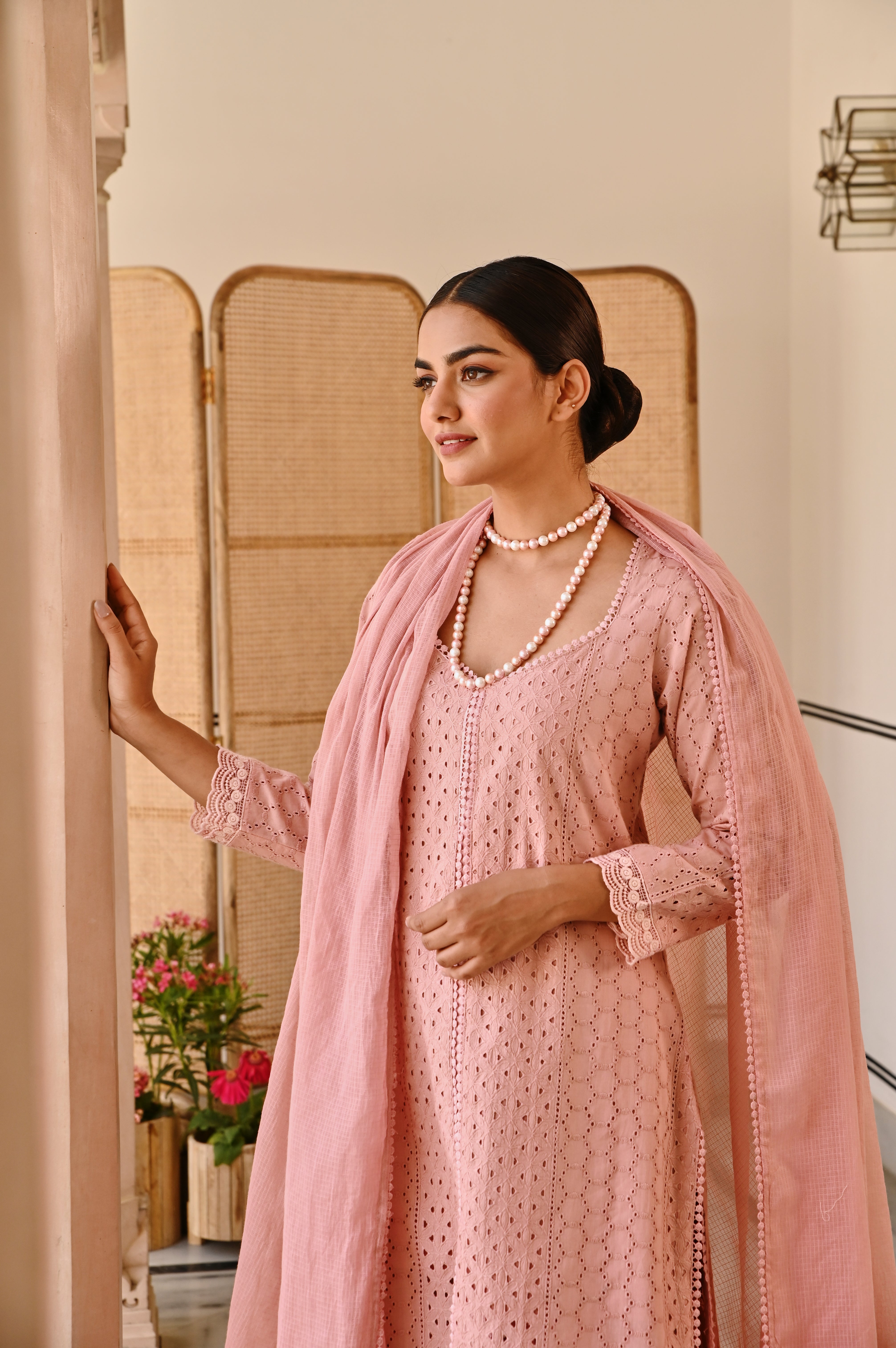 ROSE PINK SCHIFFALI KURTA SHARARA SET
