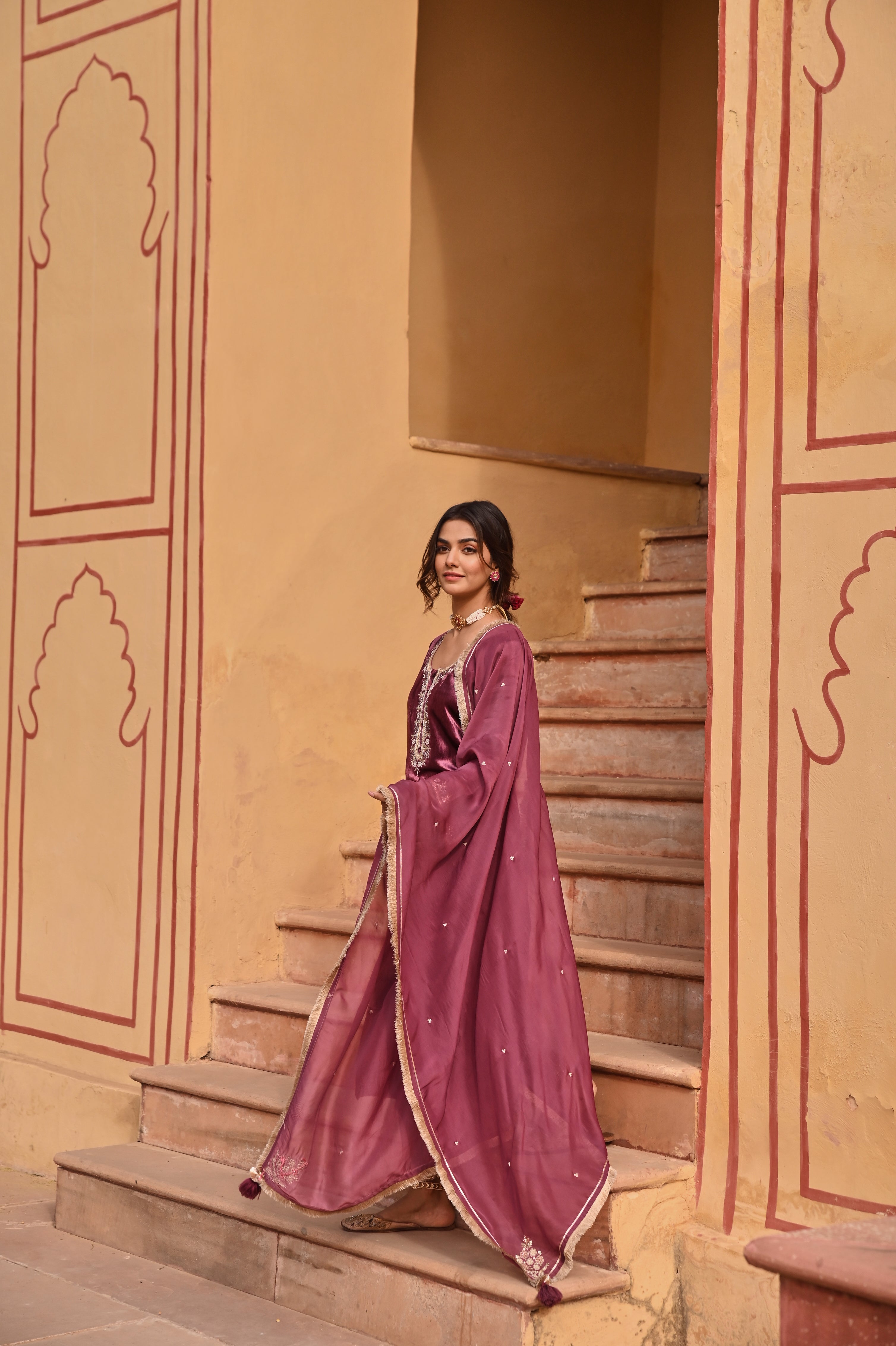 WINE VELVET KURTA SET