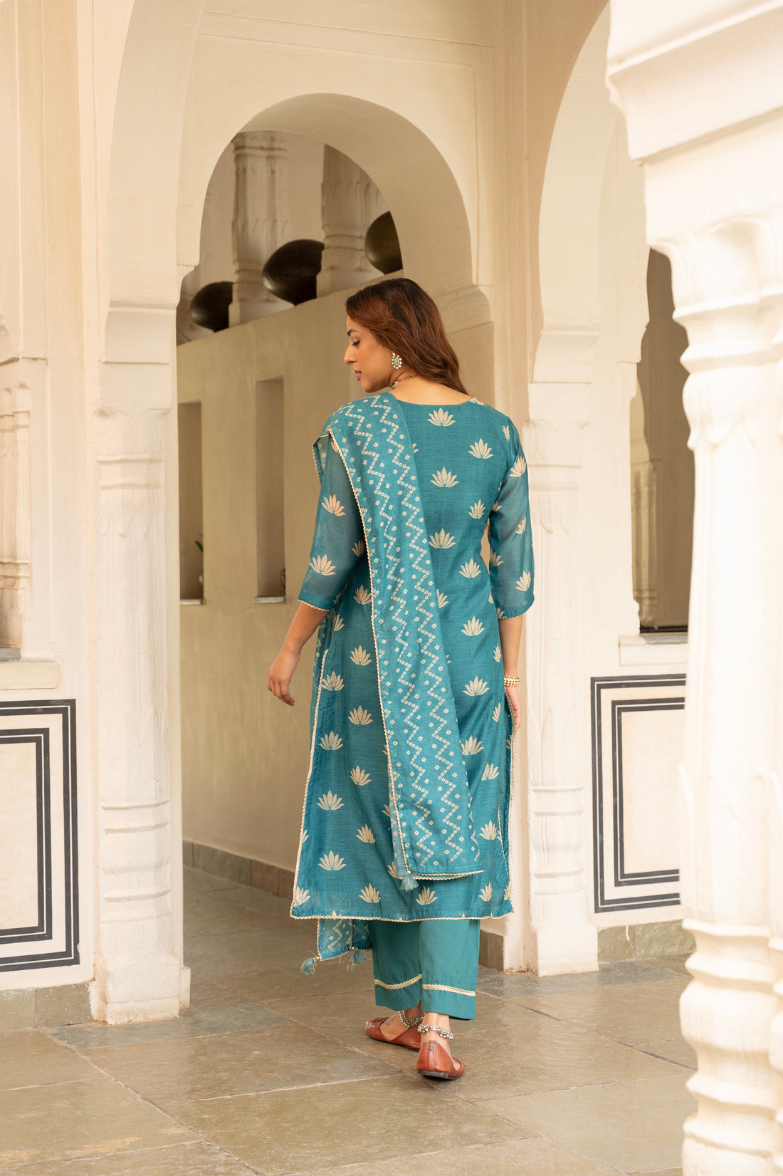 TEAL BLUE CHANDERI KURTA SET