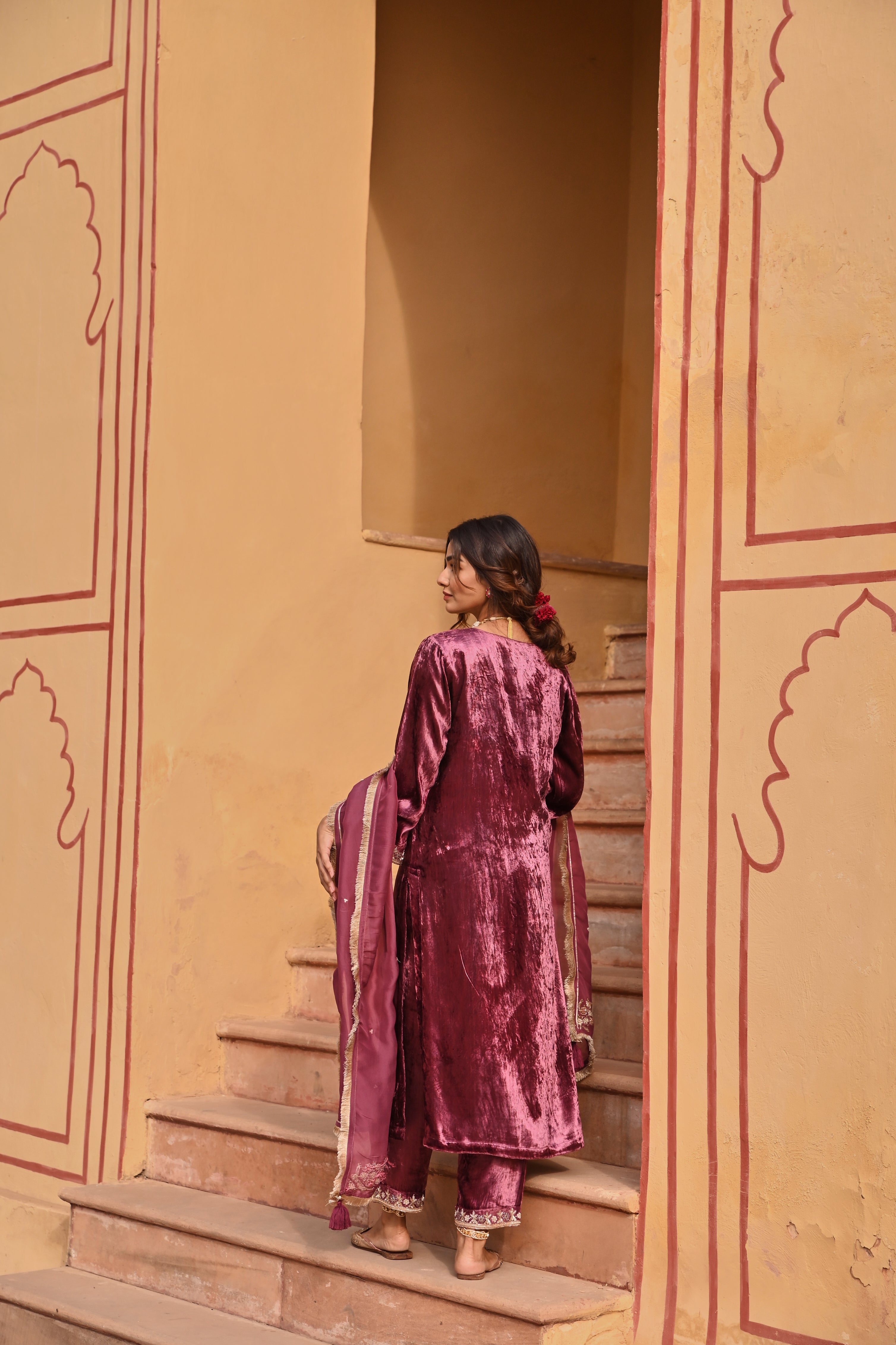 WINE VELVET KURTA SET