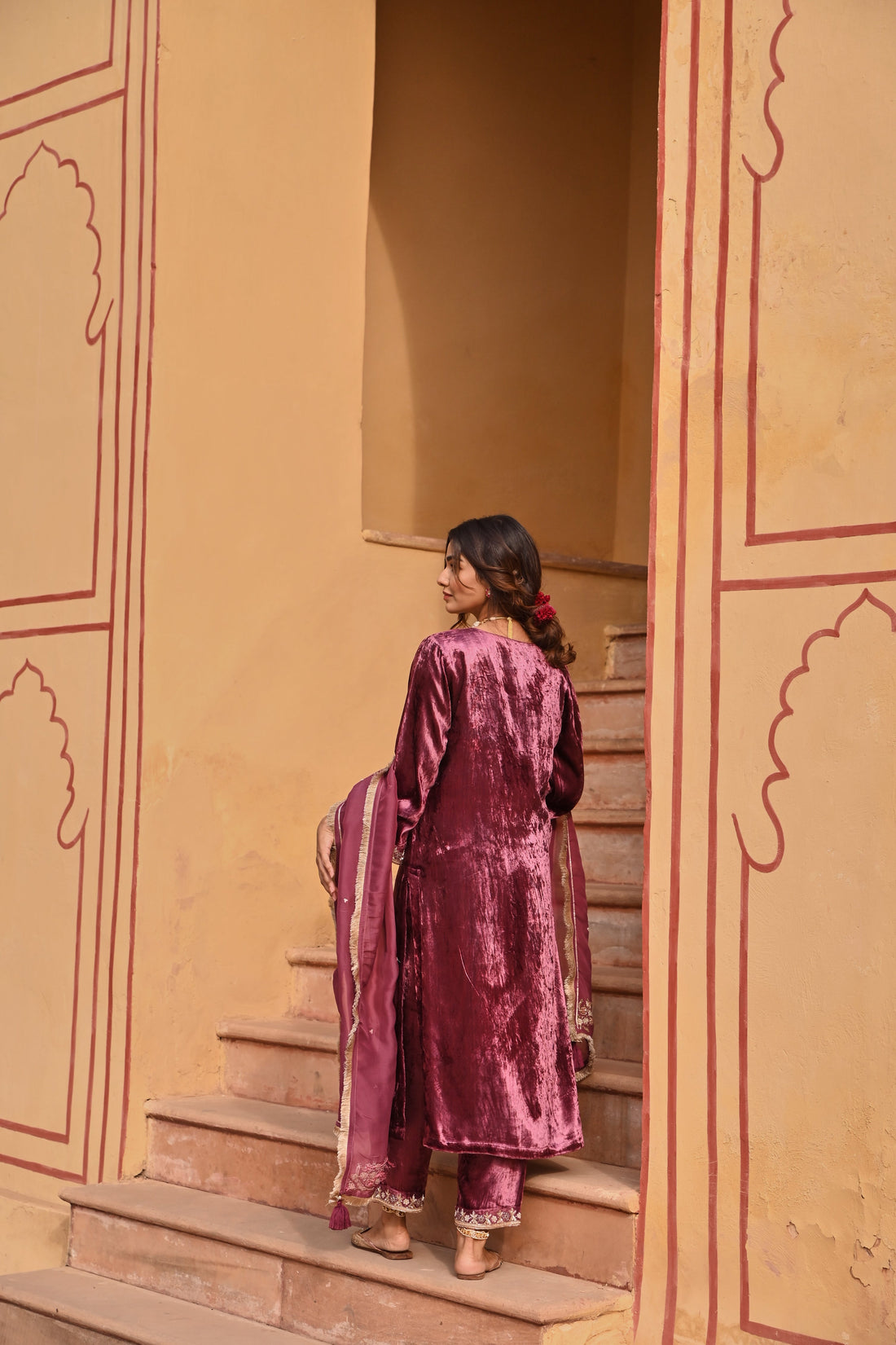 WINE VELVET KURTA SET