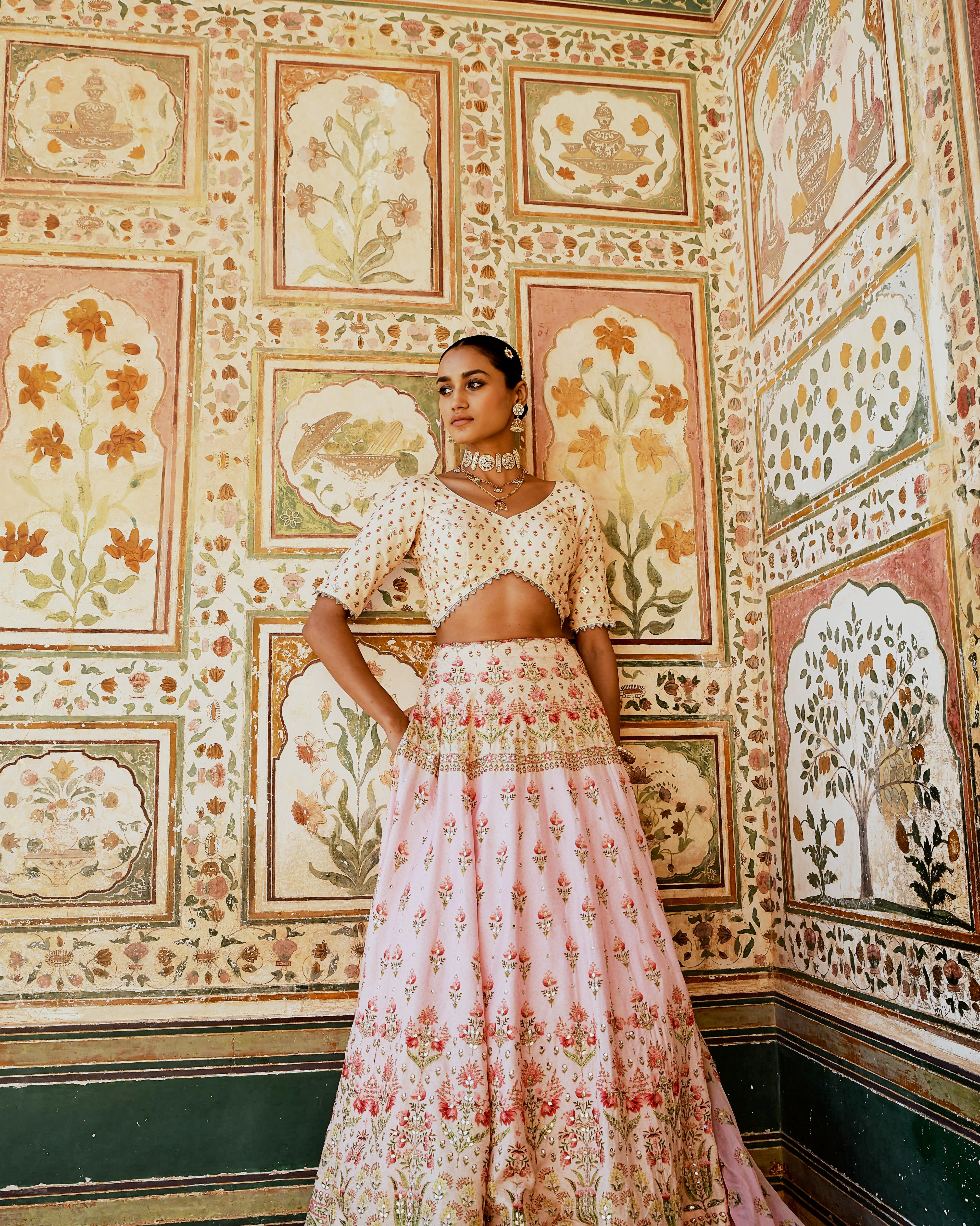 FIZA PINK GOTA PATTI  EMBROIDERED PURE MUSLIN LEHANGA SET