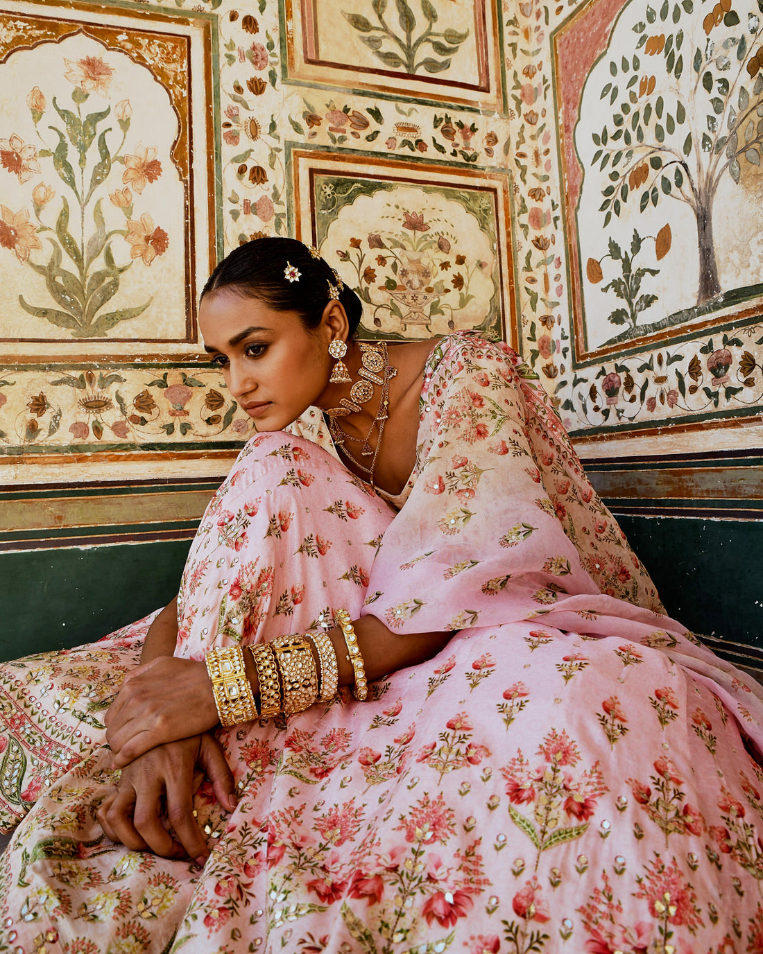FIZA PINK GOTA PATTI  EMBROIDERED PURE MUSLIN LEHANGA SET