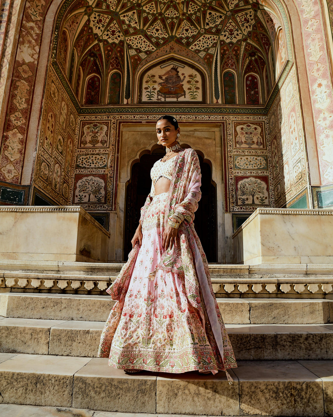 FIZA PINK GOTA PATTI  EMBROIDERED PURE MUSLIN LEHANGA SET