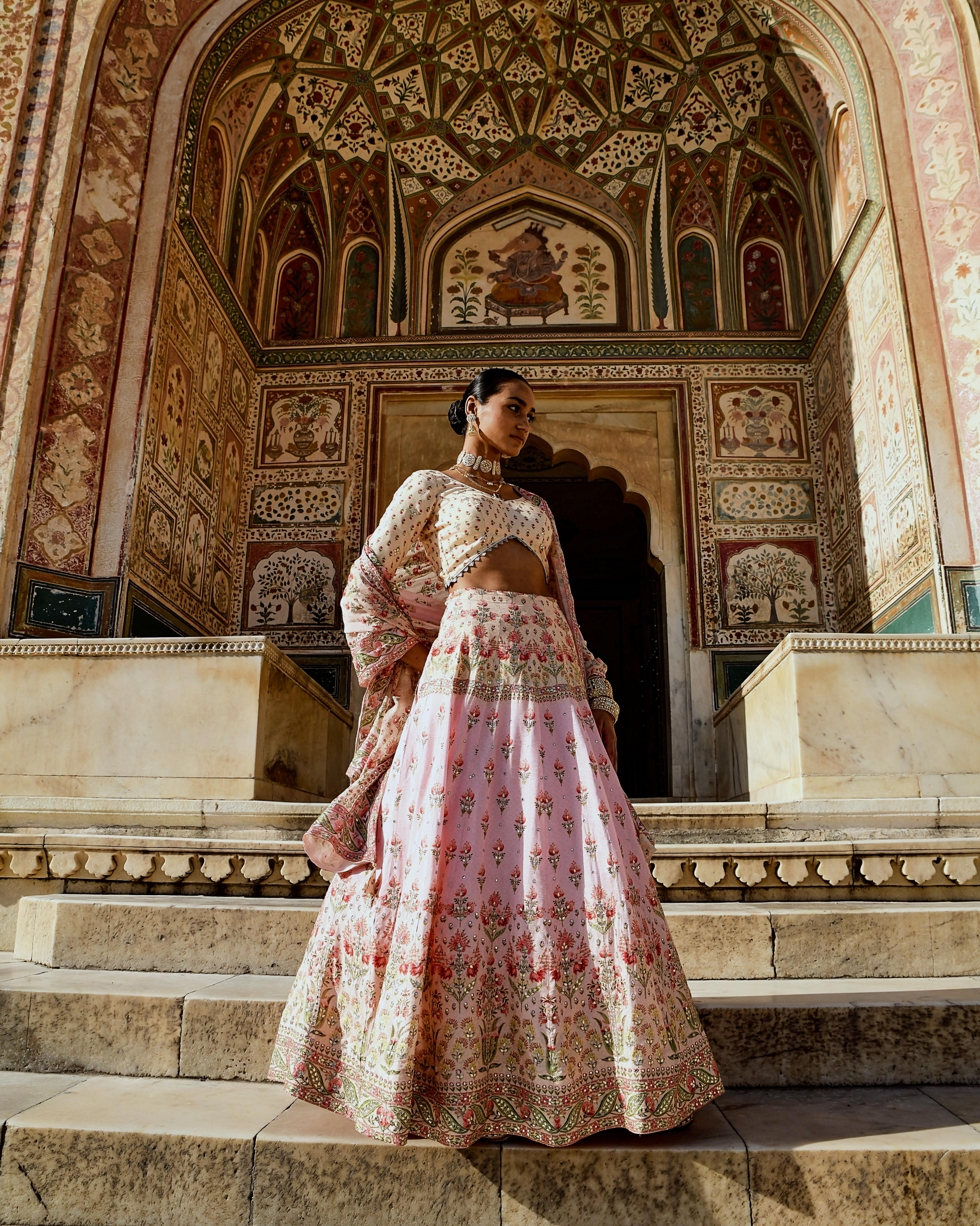 FIZA PINK GOTA PATTI  EMBROIDERED PURE MUSLIN LEHANGA SET