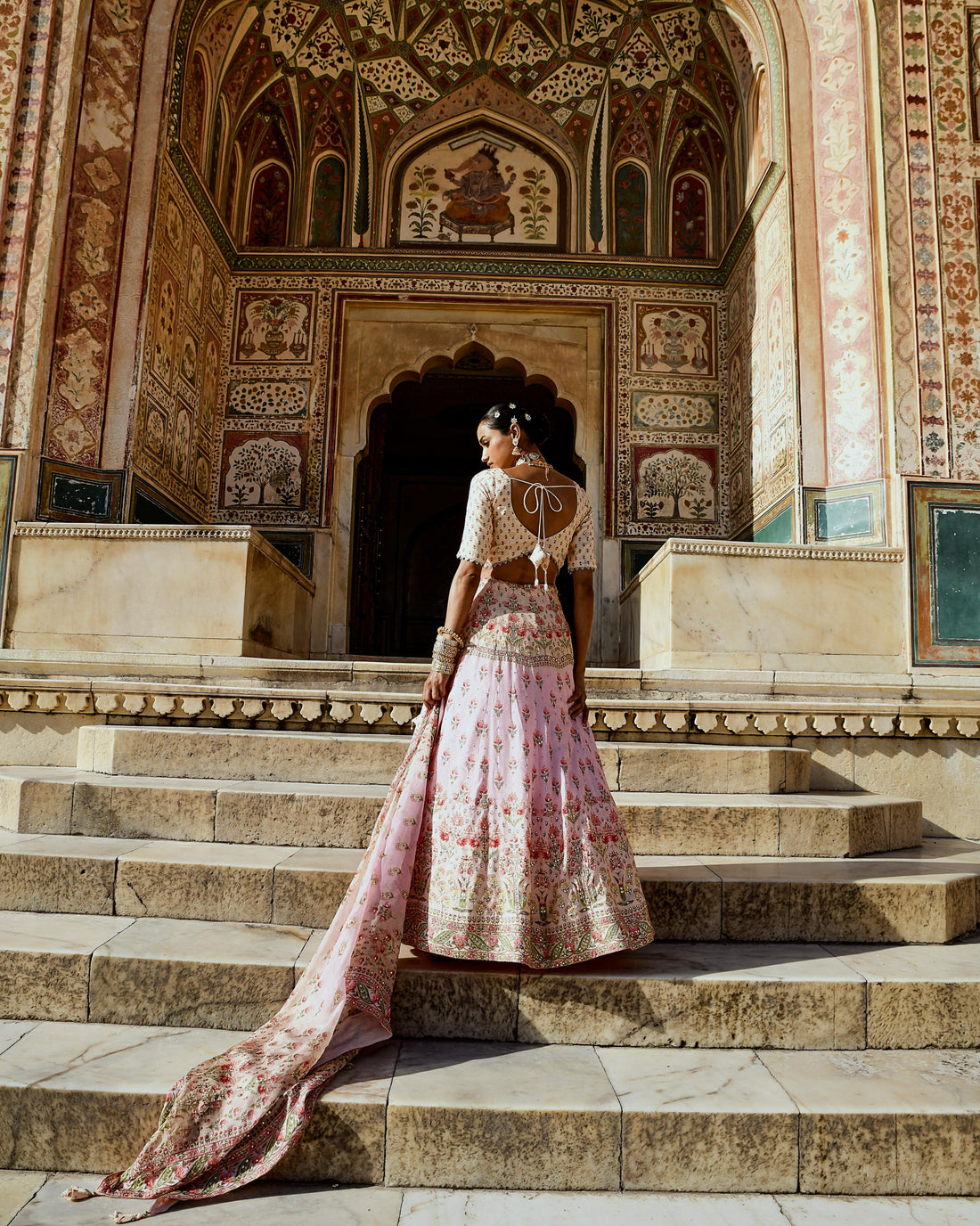 FIZA PINK GOTA PATTI  EMBROIDERED PURE MUSLIN LEHANGA SET