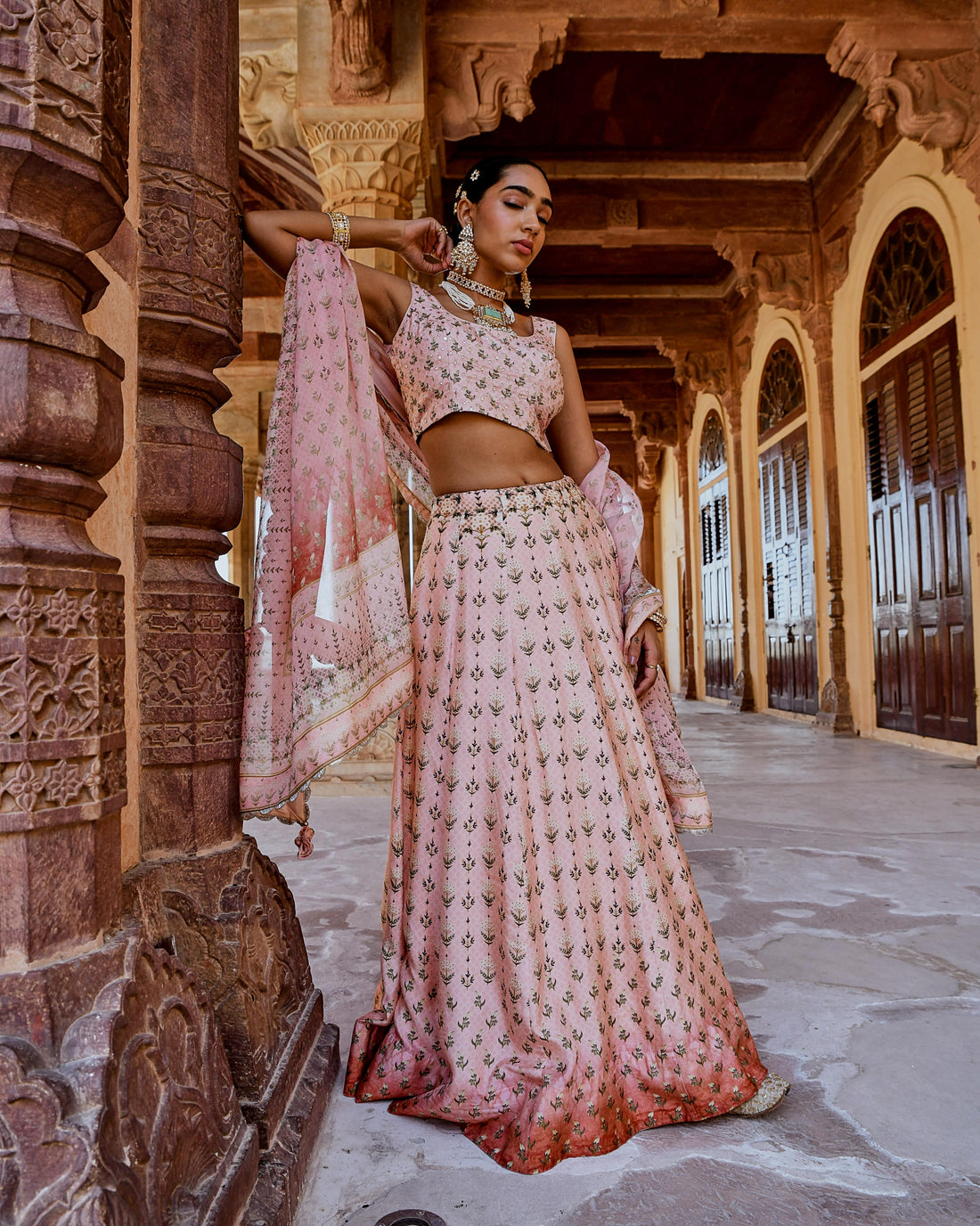 FIZA PEACH PRINTED LEHANGA SET