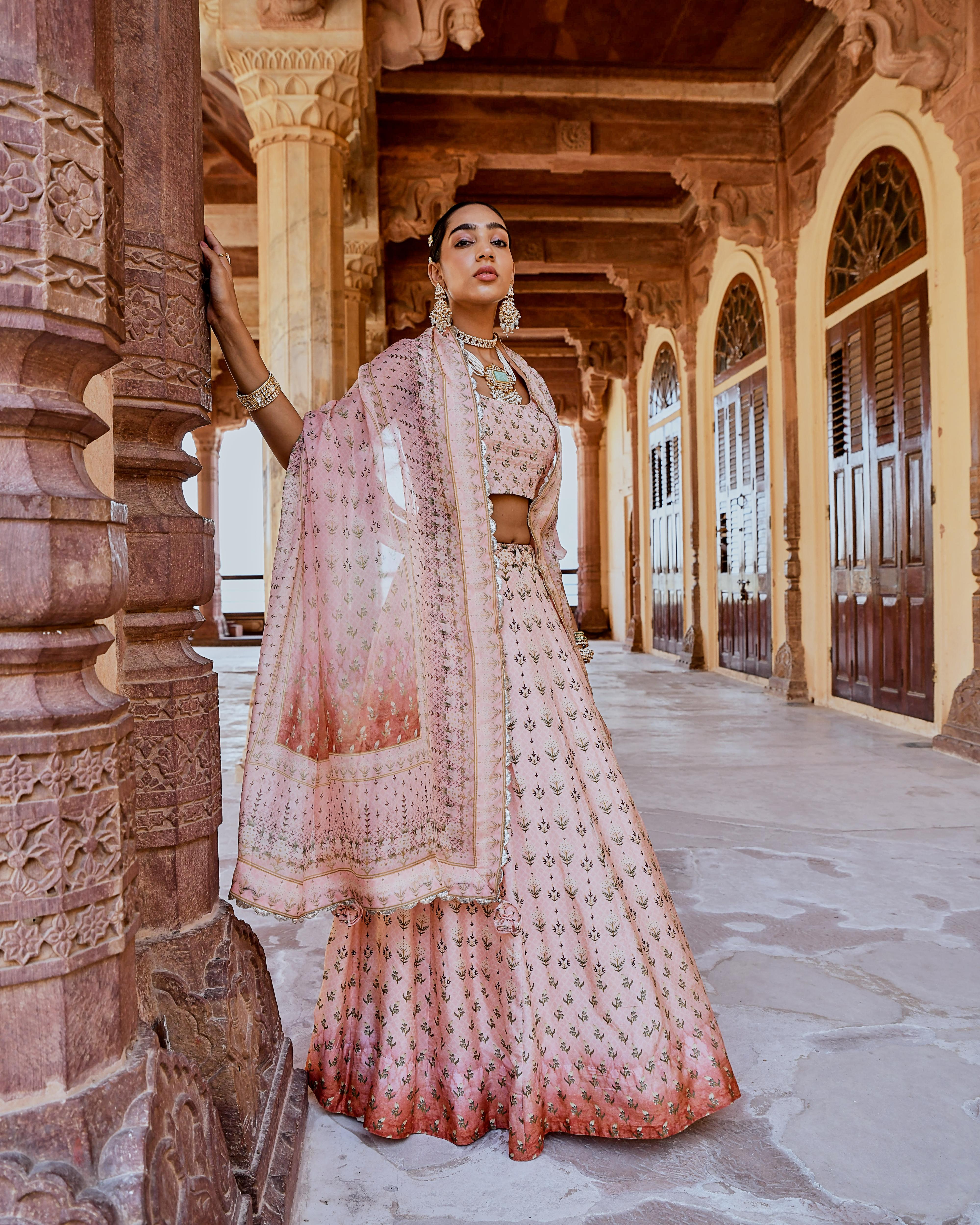 FIZA PEACH PRINTED LEHANGA SET