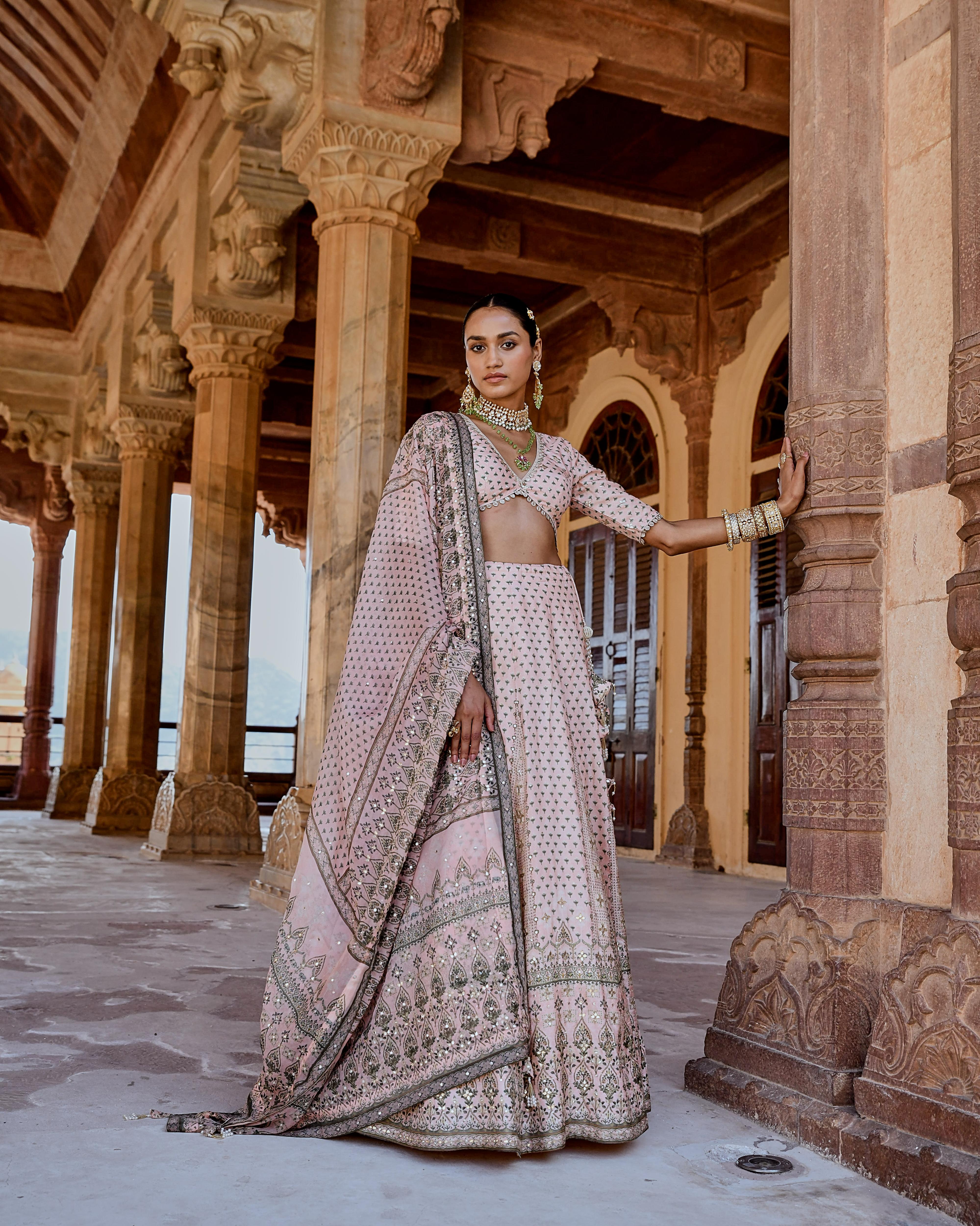 FIZA LIGHT PEACH SMALL BUTTI EMBROIDERED LEHANGA SET