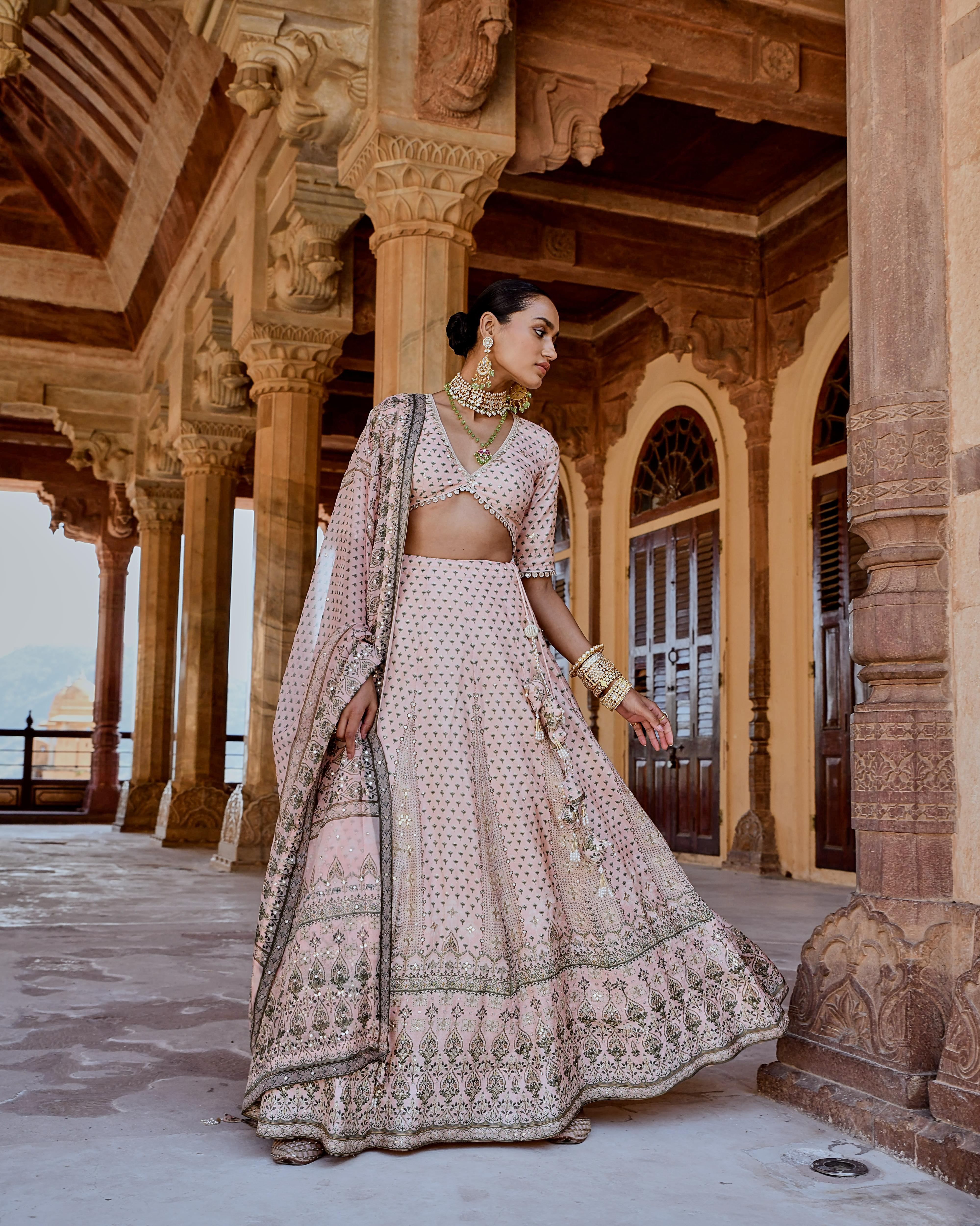 FIZA LIGHT PEACH SMALL BUTTI EMBROIDERED LEHANGA SET