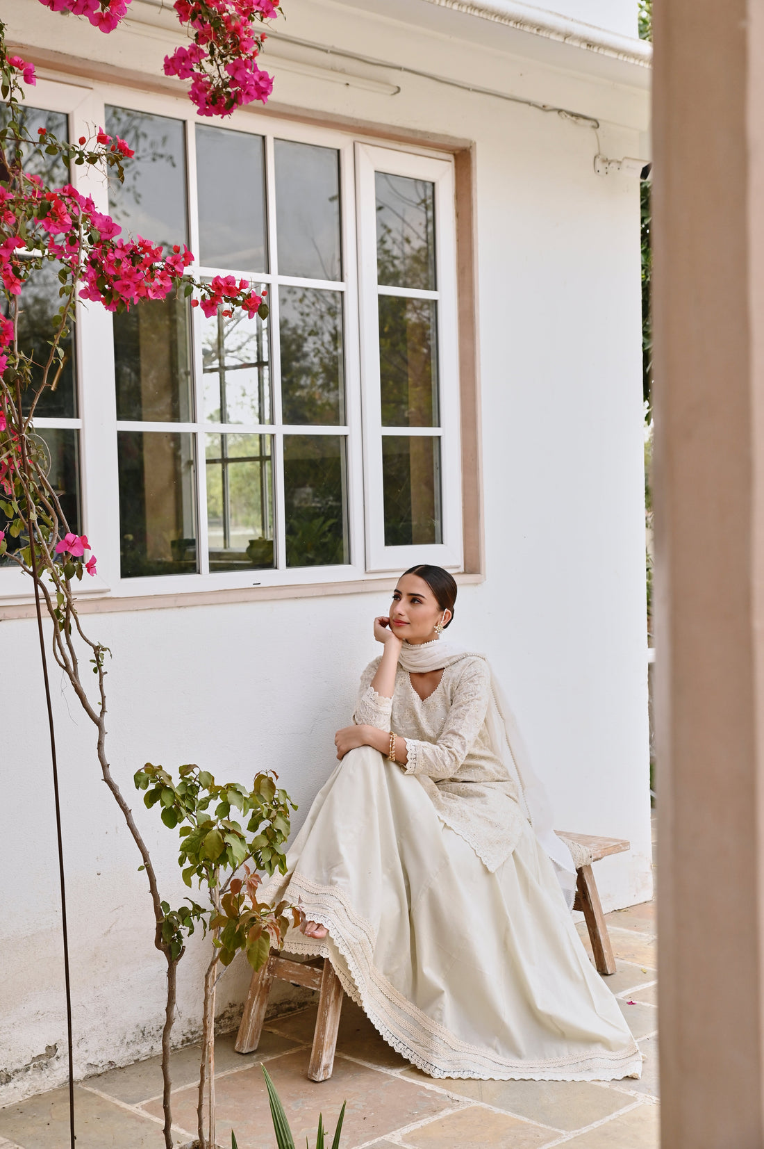 CHIKANKARI EMBROIDERED CHANDERI SKIRT SET