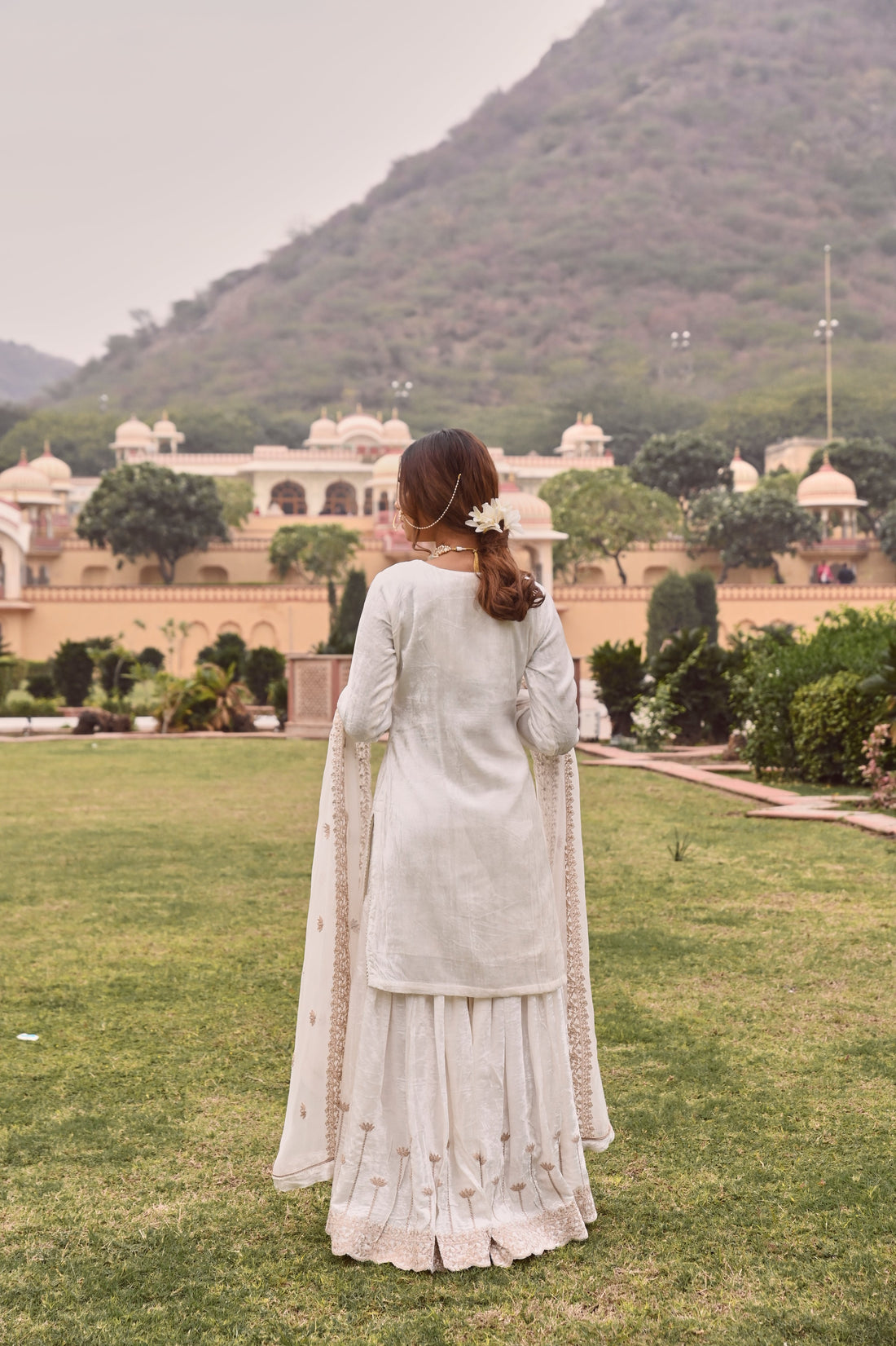 WHITE VELVET EMBROIDERED SHARARA SET