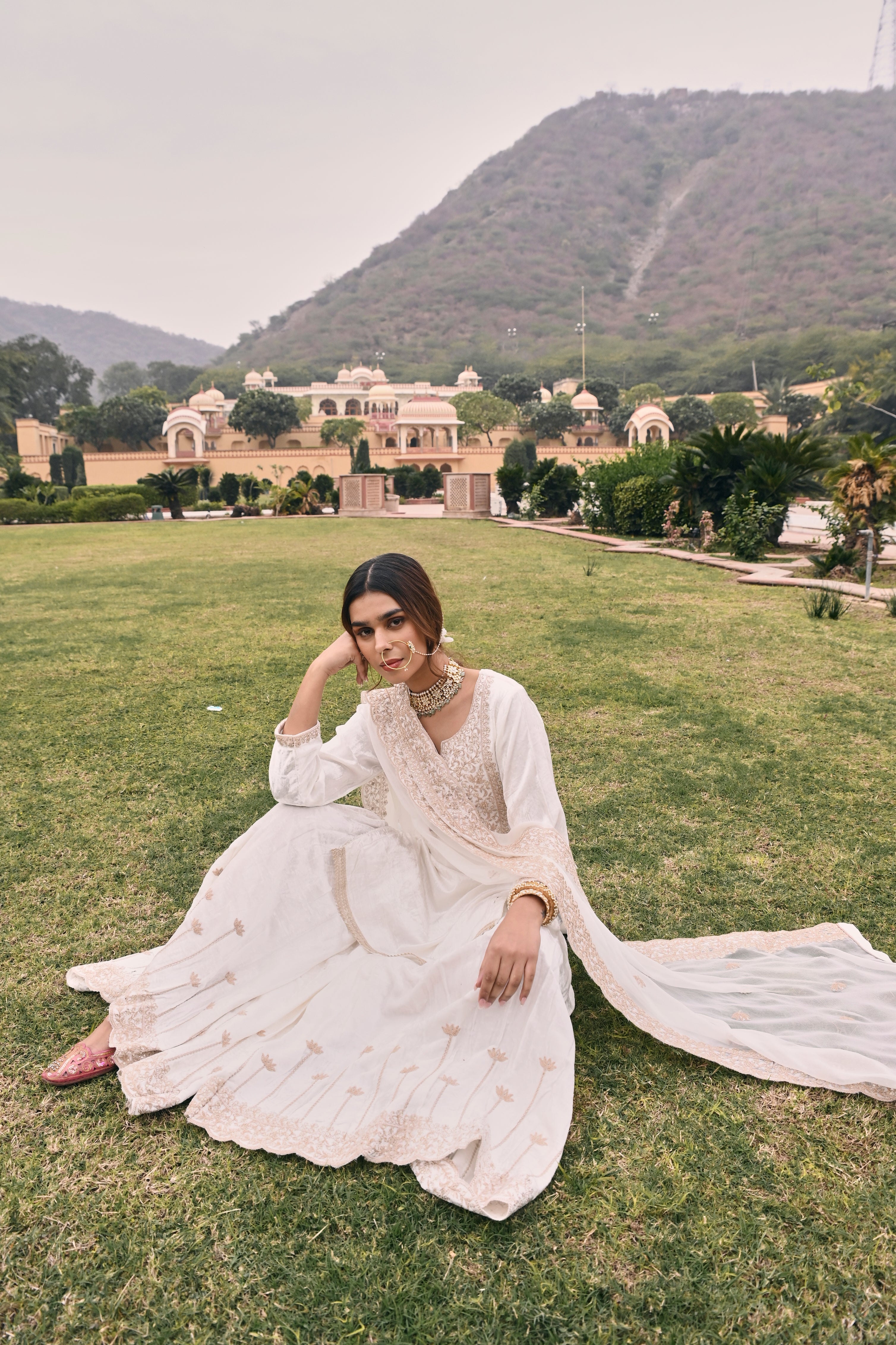 WHITE VELVET EMBROIDERED SHARARA SET